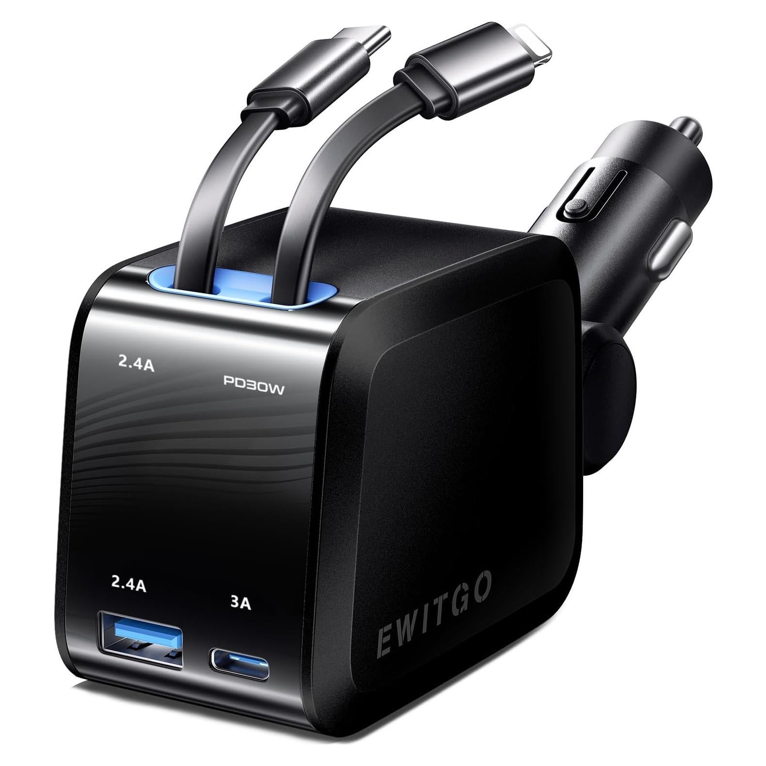 Cargador de Coche Retráctil EWITGO 69W USB C y A 4 en 1
