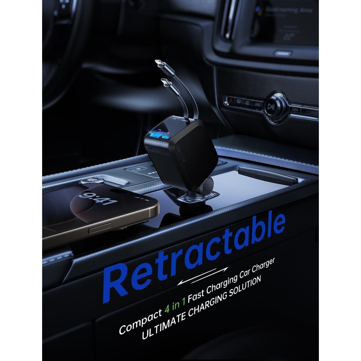 Cargador de Coche Retráctil EWITGO 69W USB C y A 4 en 1