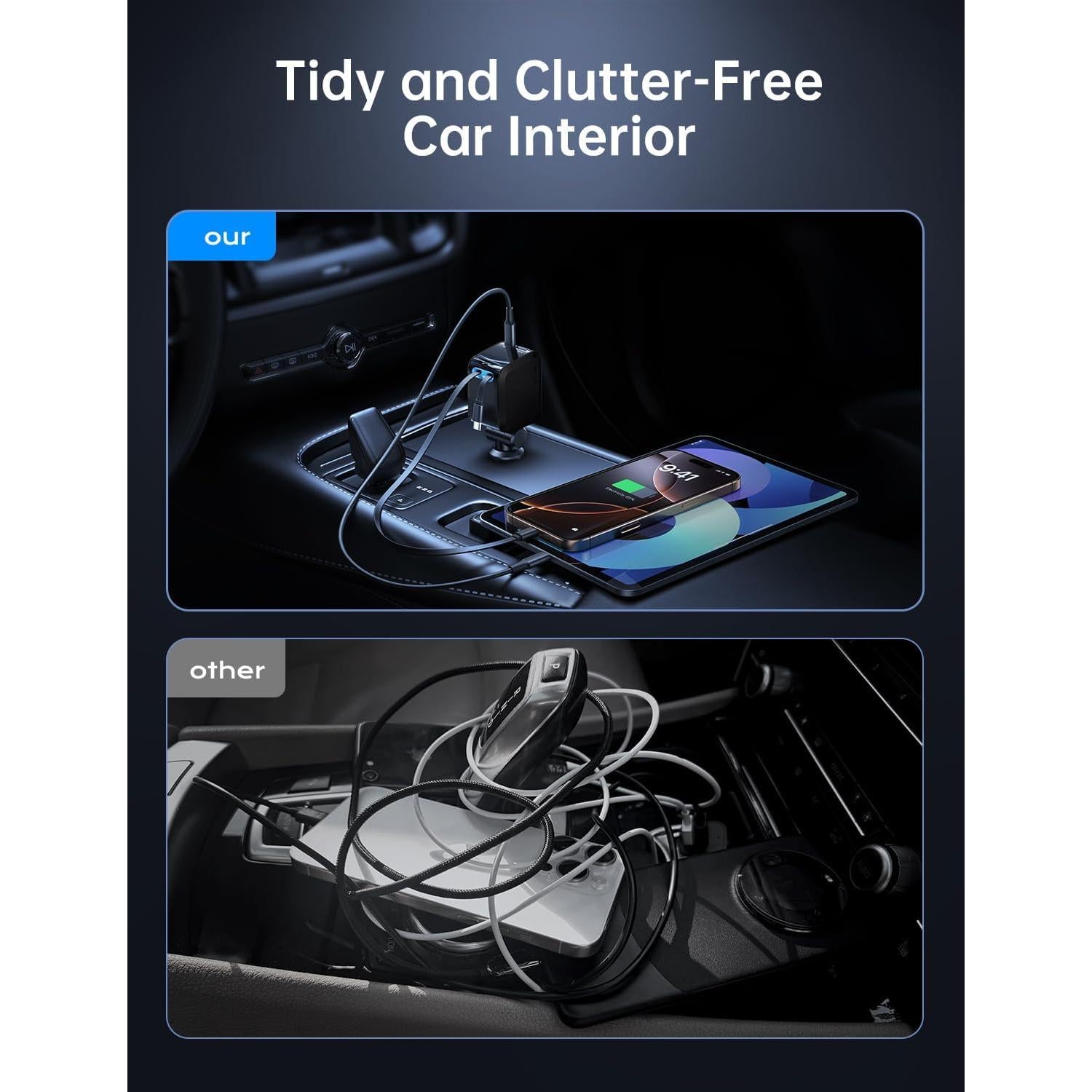 Cargador de Coche Retráctil EWITGO 69W USB C y A 4 en 1