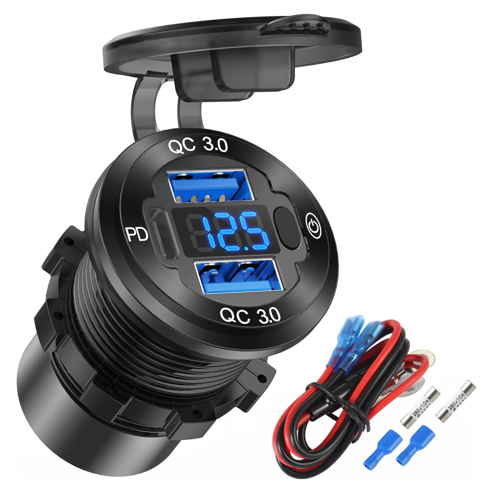 Cargador de coche Hapytrip USB 3.0 con voltímetro 12V