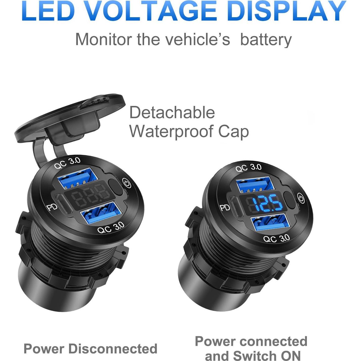 Cargador de coche Hapytrip USB 3.0 con voltímetro 12V