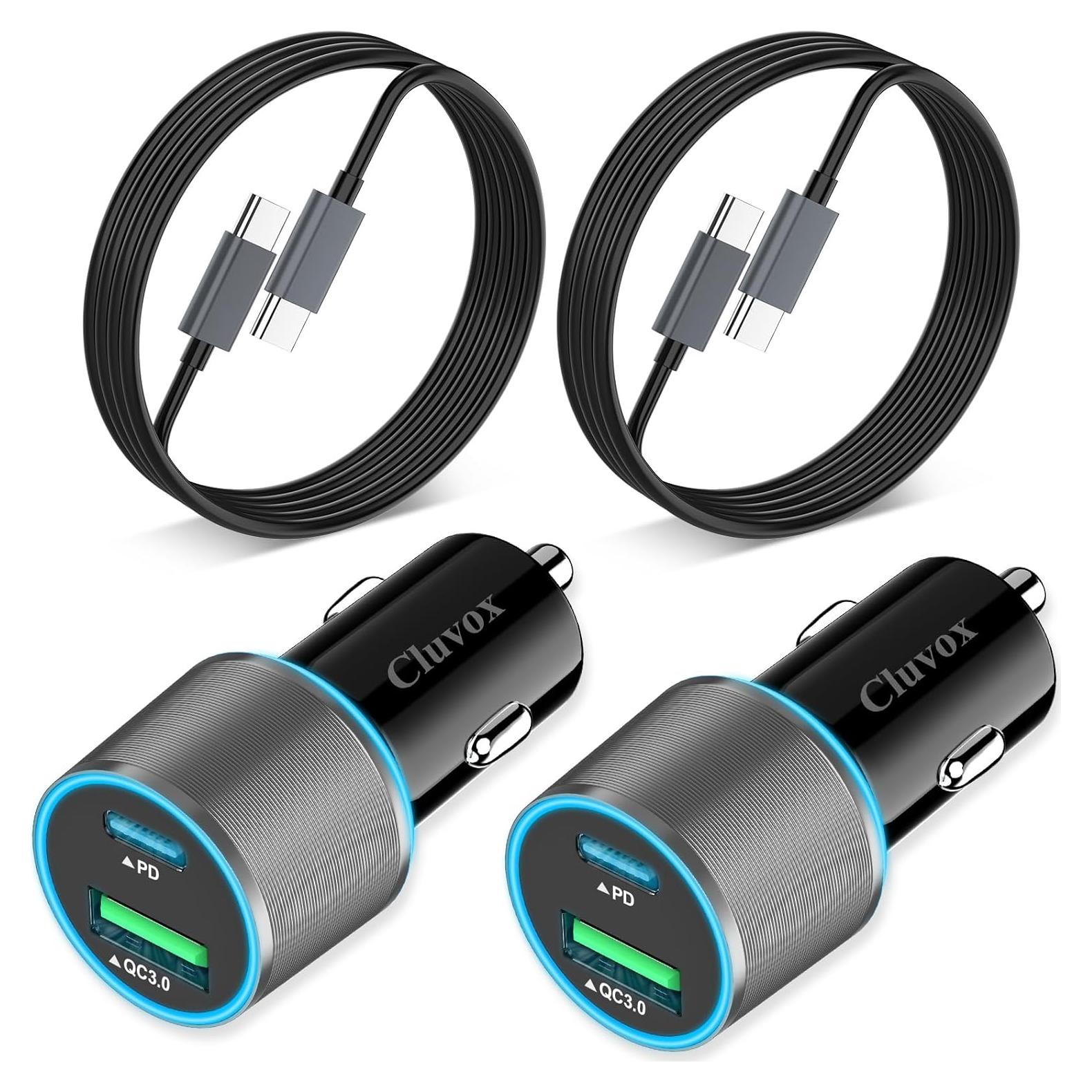 Paquete de 2 Cargadores de Coche USB C 38W Cluvox con Cables