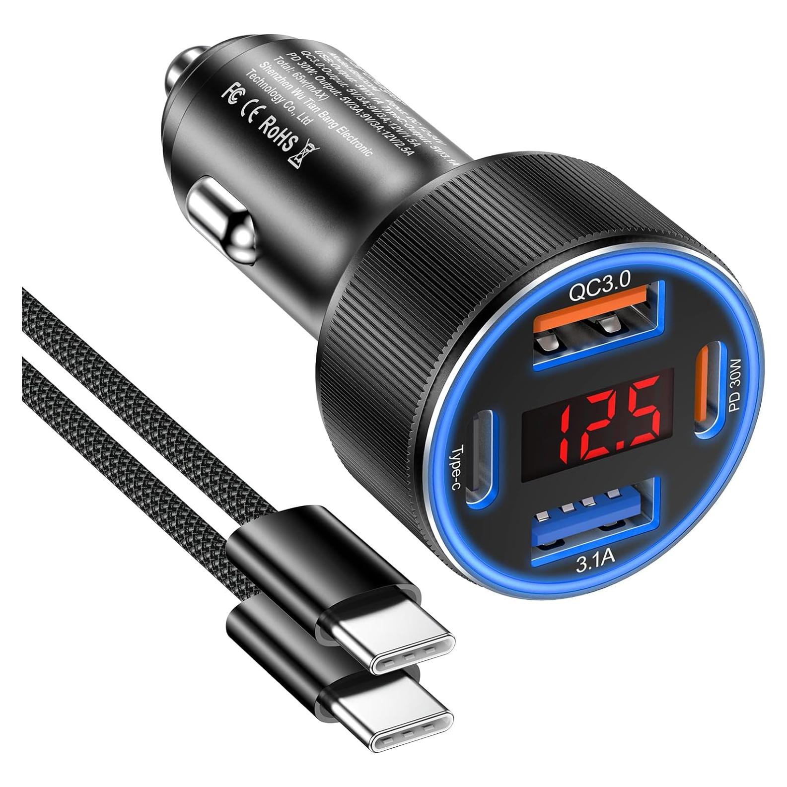 Cargador de coche Besgoods 65W 4 puertos USB C/A carga rápida