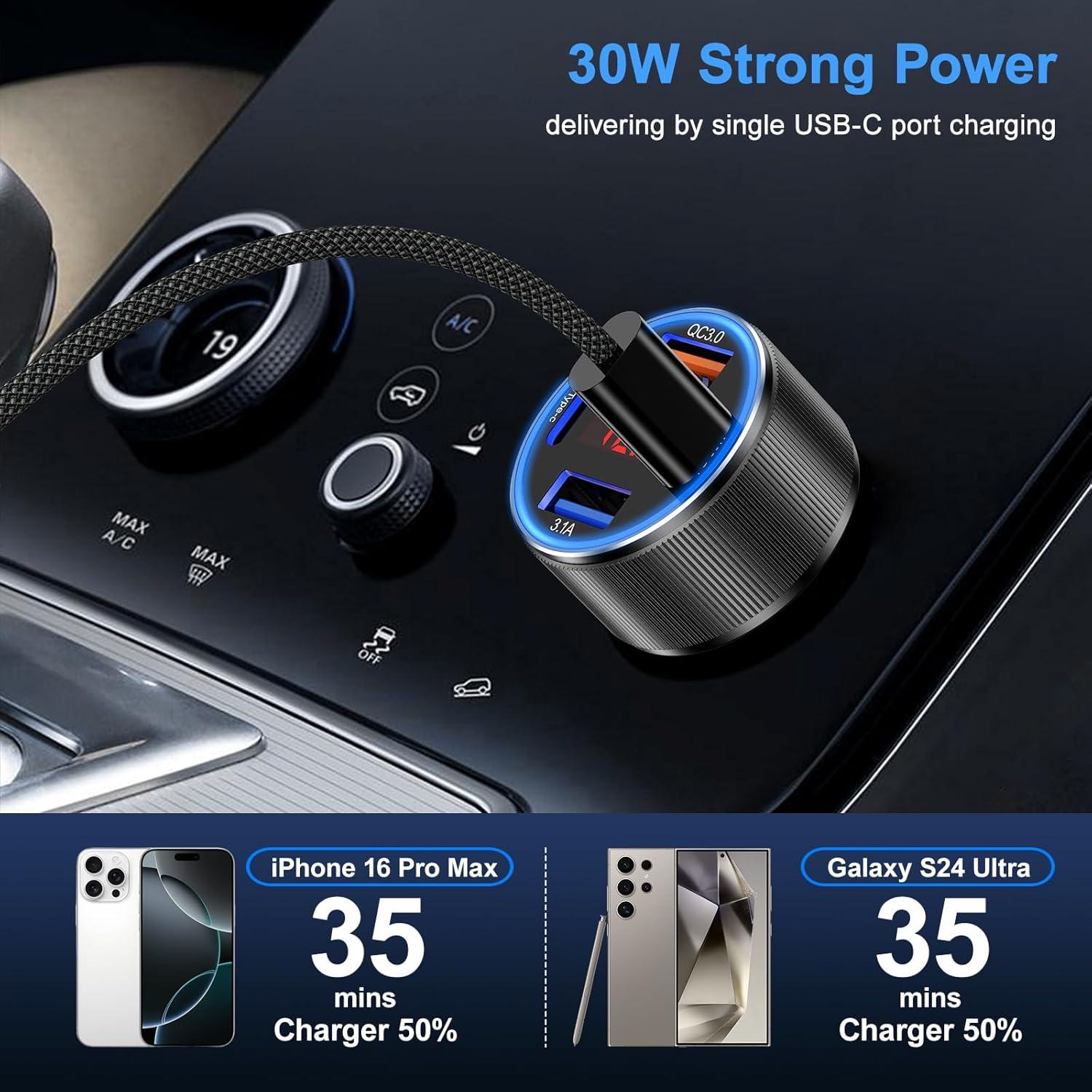 Cargador de coche Besgoods 65W 4 puertos USB C/A carga rápida