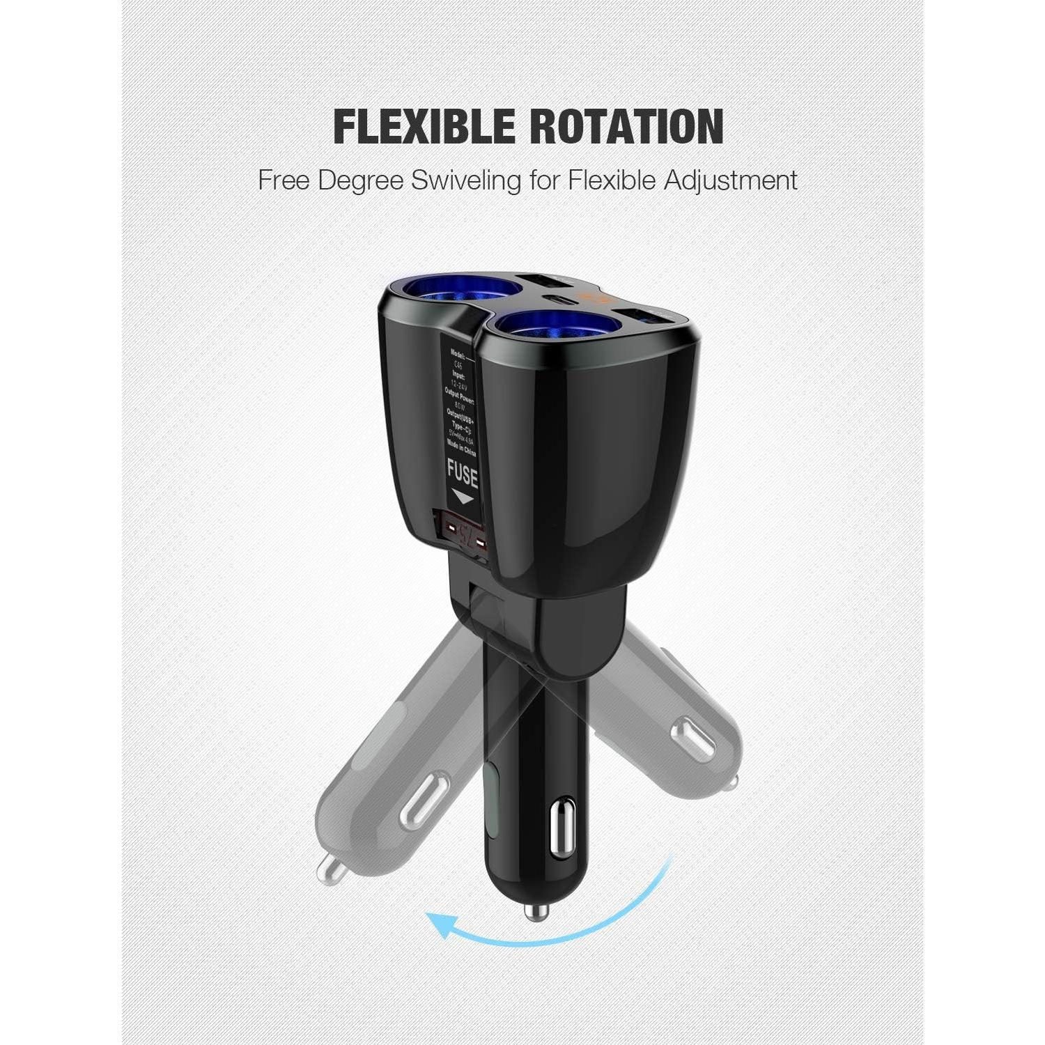 Cargador de Coche Otium 80W USB C y 2 Tomas 12/24V