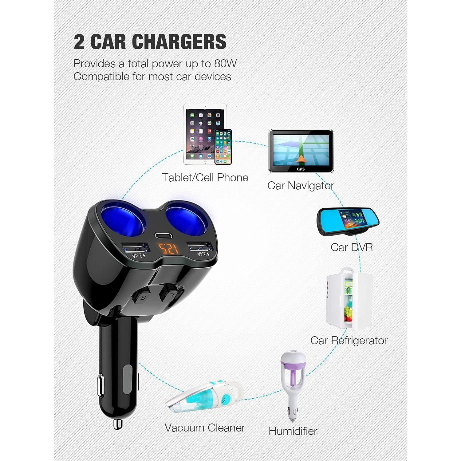 Cargador de Coche Otium 80W USB C y 2 Tomas 12/24V