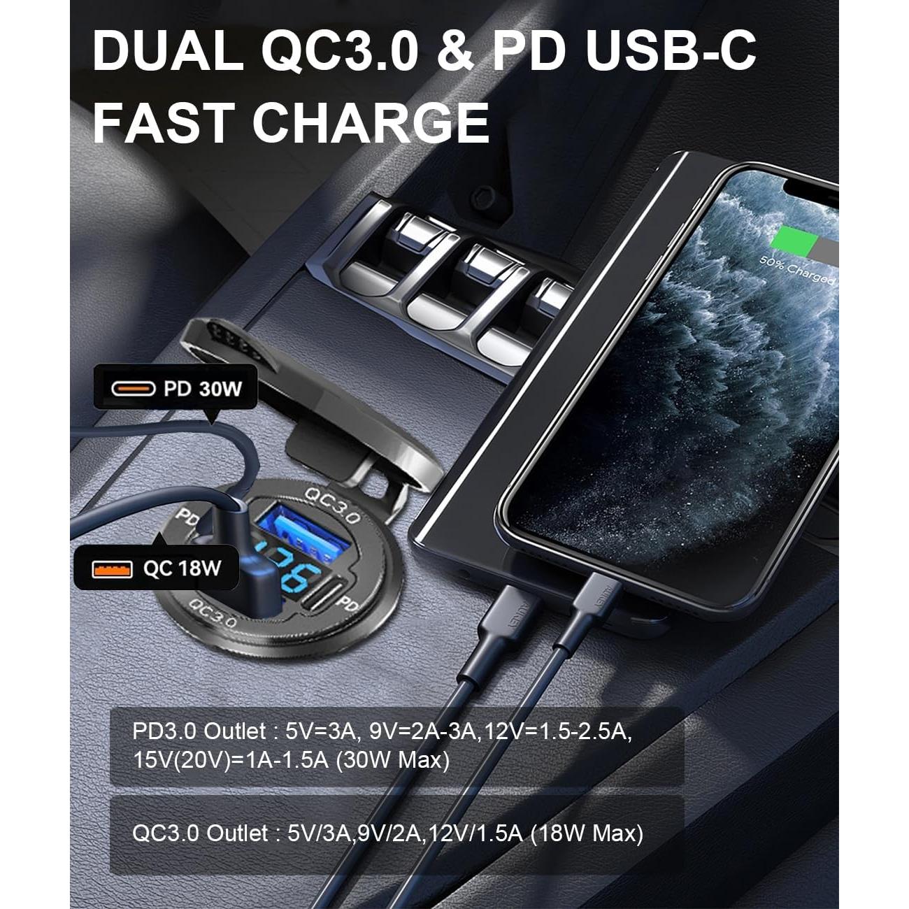 Cargador Rápido USB 12V Yuyao Erwen PD3.0 QC3.0 78W