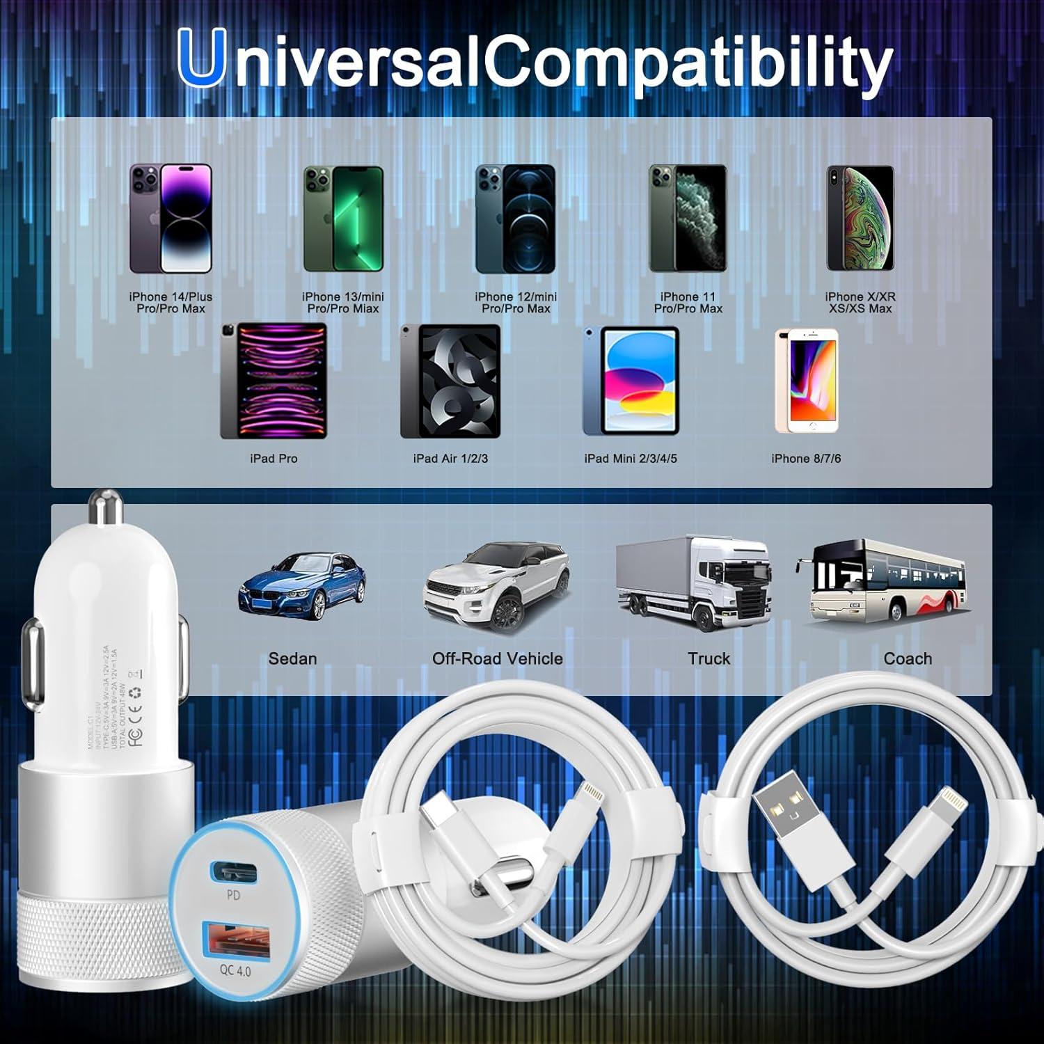 Cargador Rápido de Coche PAIMIAN 48W USB-C y USB-A con 2 Cables