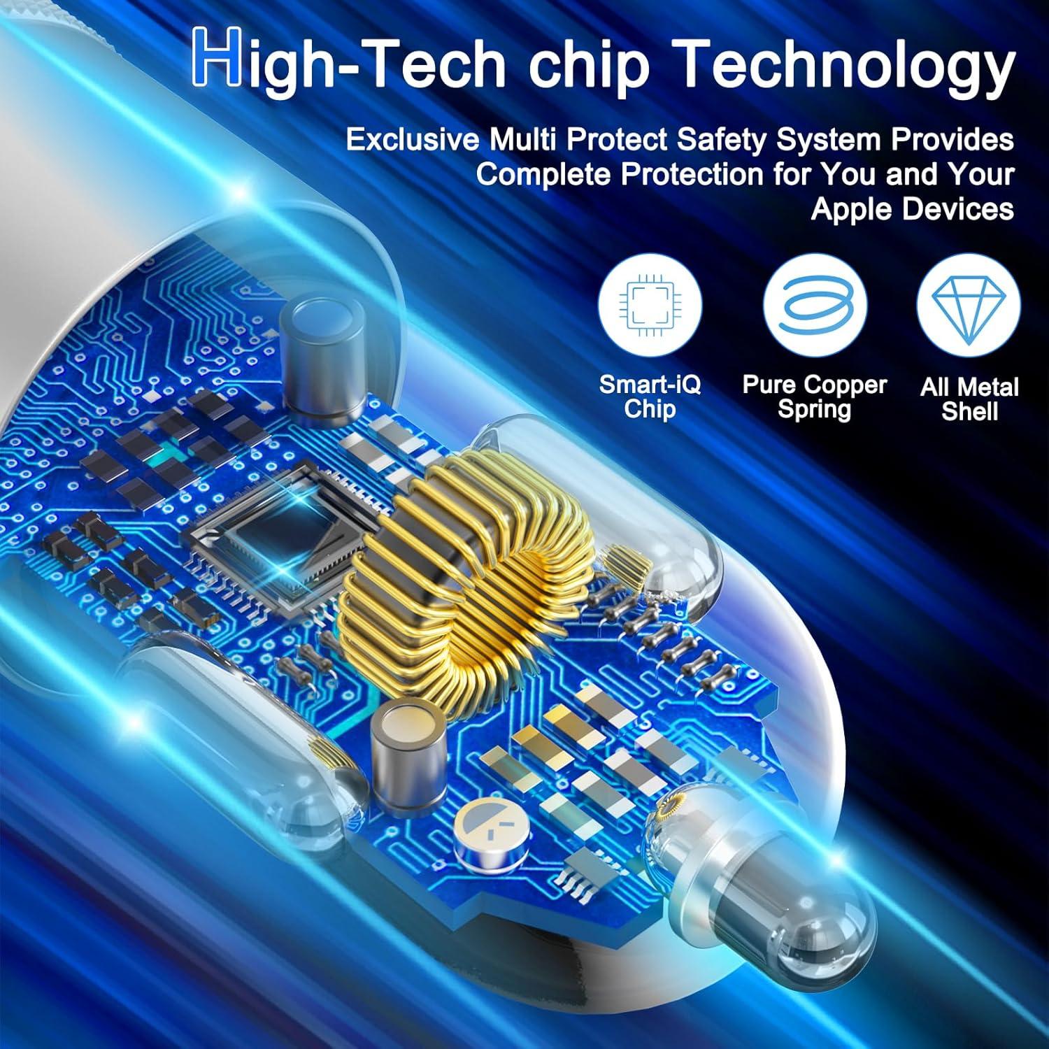 Cargador Rápido de Coche PAIMIAN 48W USB-C y USB-A con 2 Cables