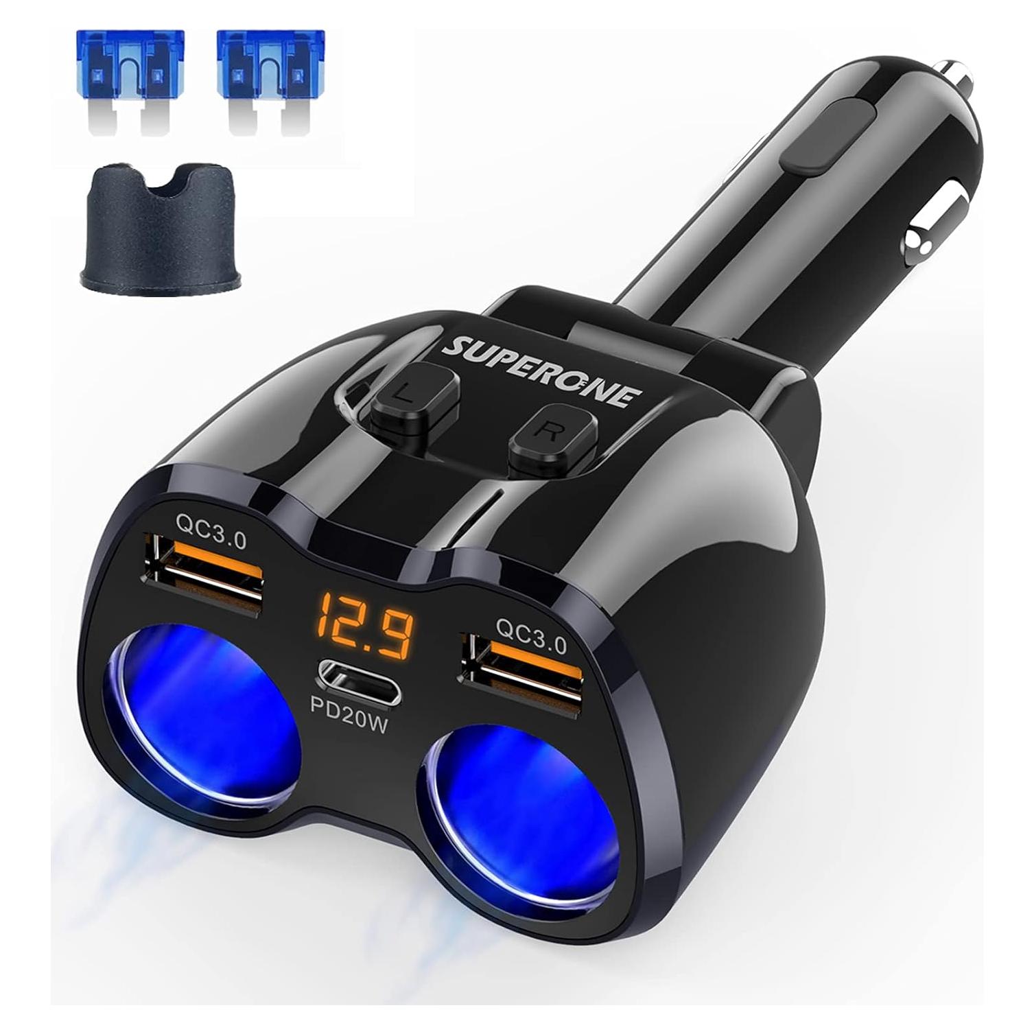 Divisor de Encendedor de Cigarrillos SUPERONE 180W Doble USB C