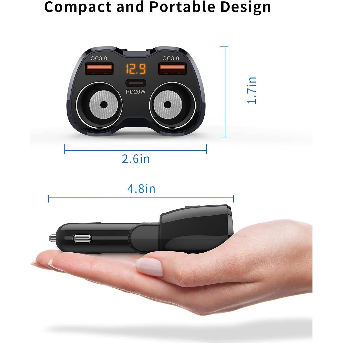 Divisor de Encendedor de Cigarrillos SUPERONE 180W Doble USB C