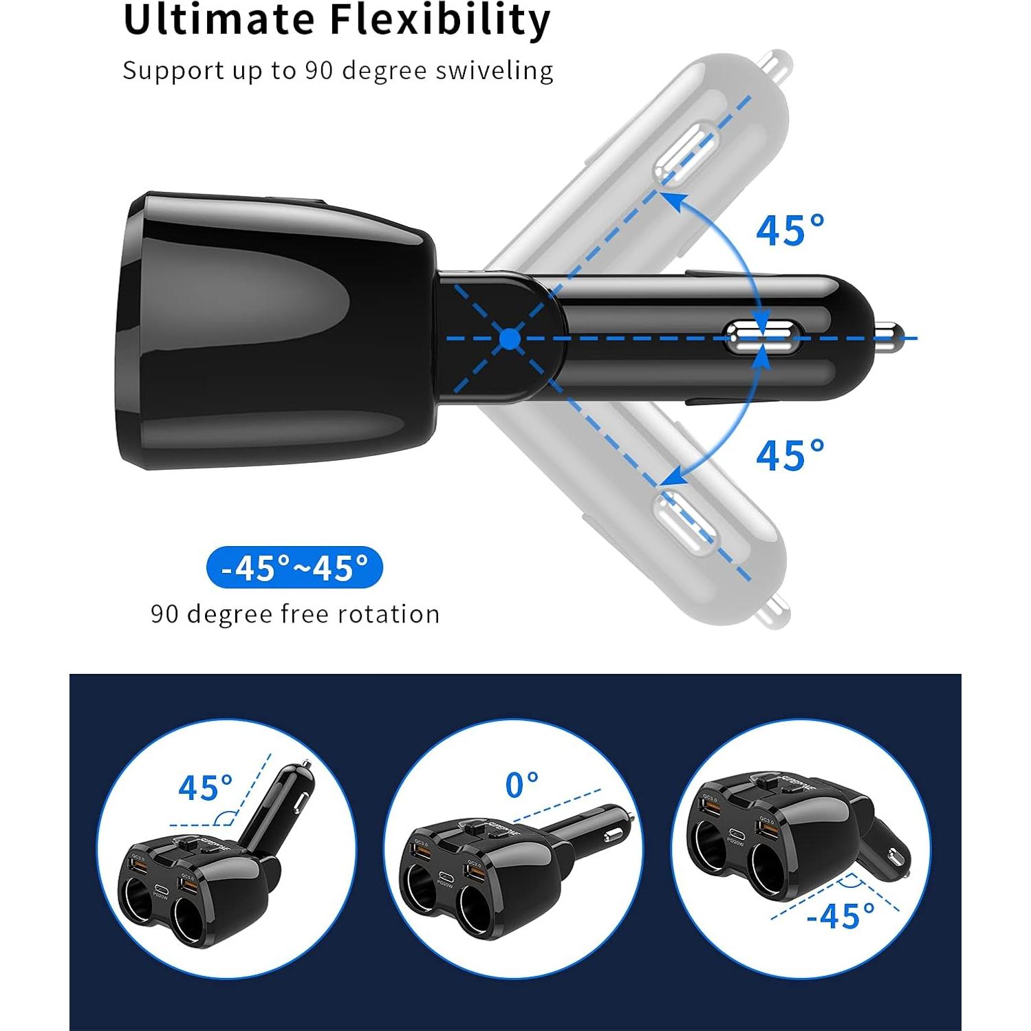 Divisor de Encendedor de Cigarrillos SUPERONE 180W Doble USB C