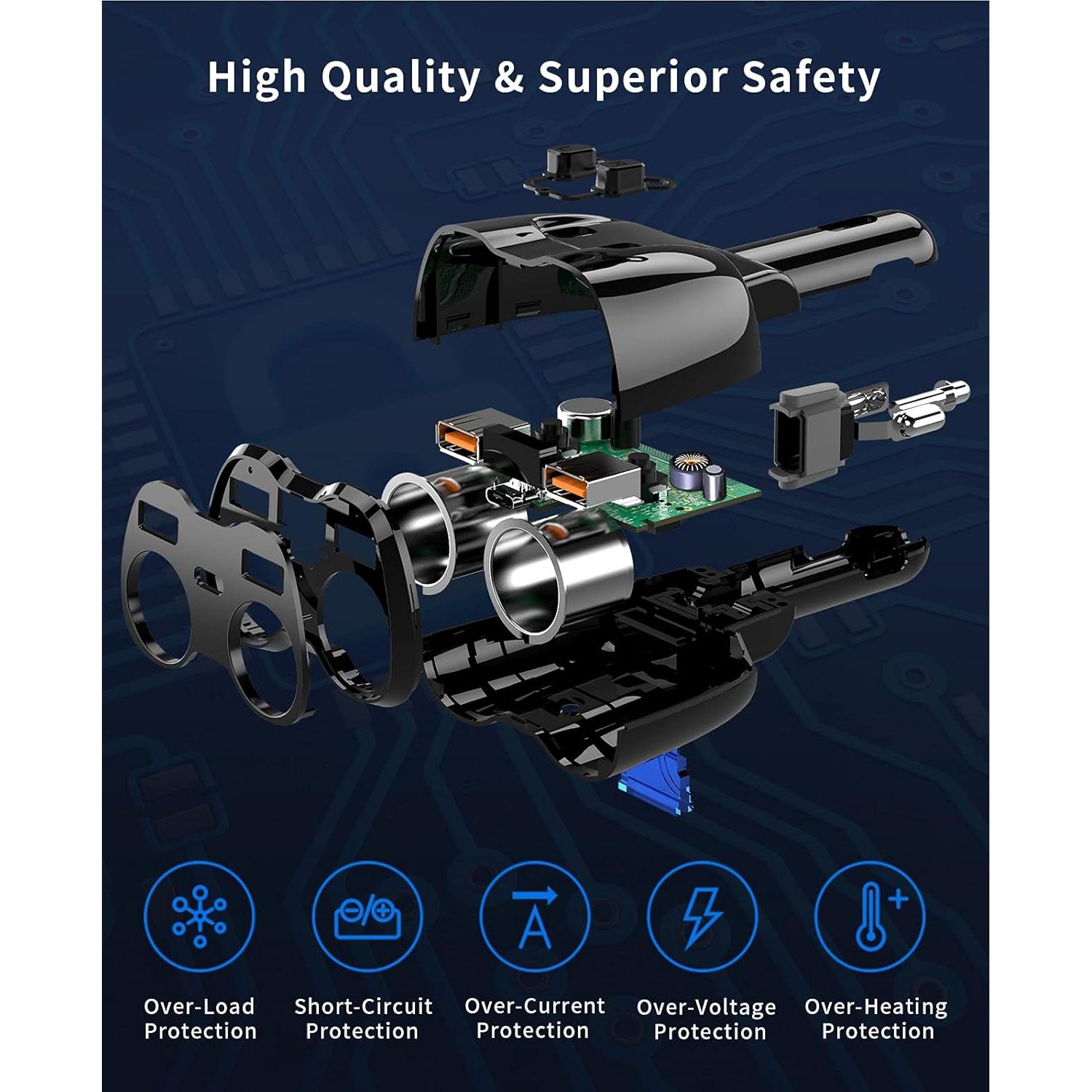 Divisor de Encendedor de Cigarrillos SUPERONE 180W Doble USB C