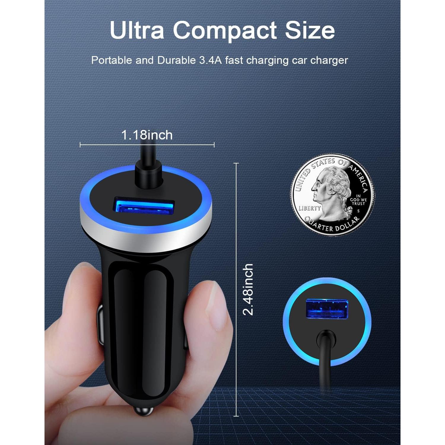 Cargador de coche USB-C rápido Bordsek con cable 0.91m