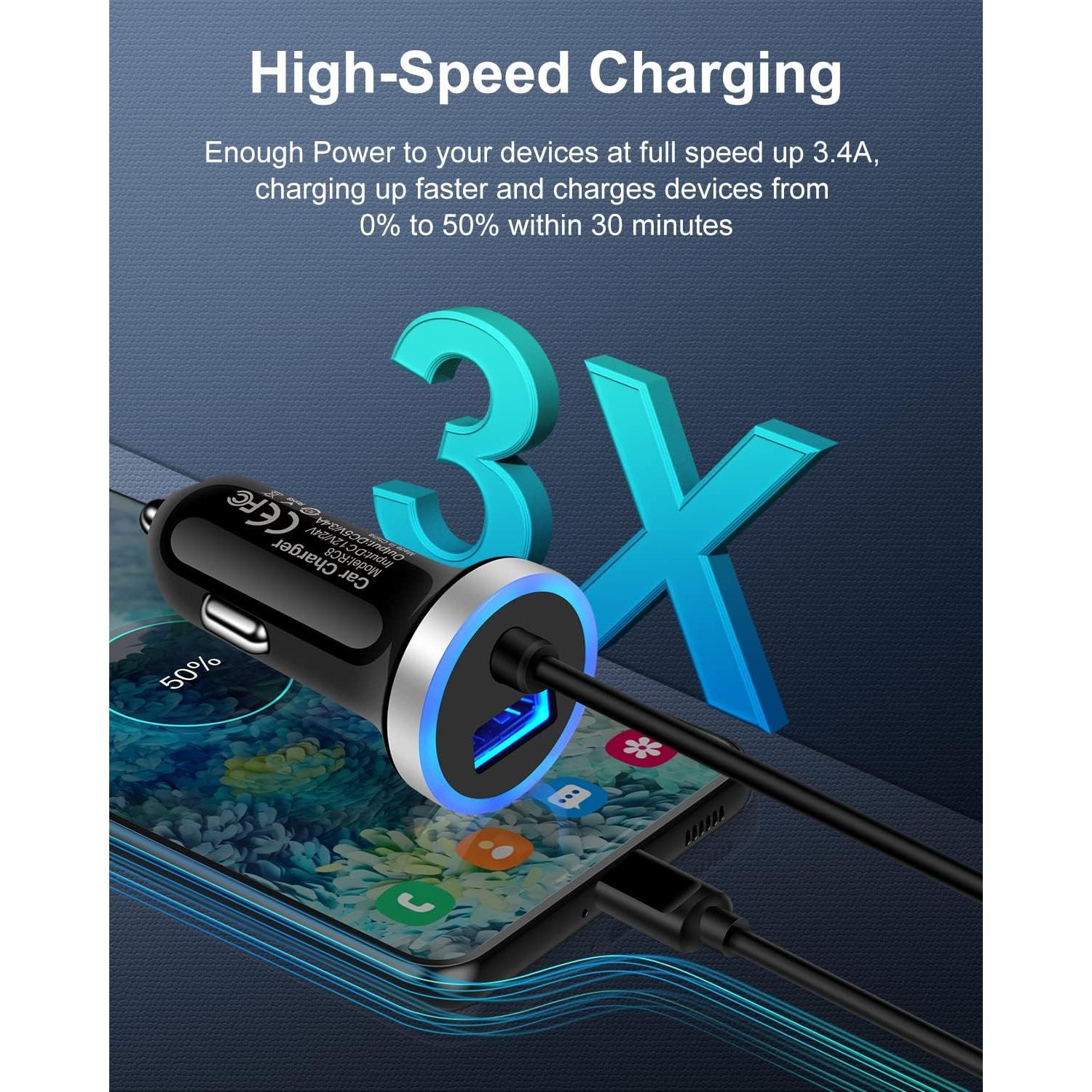 Cargador de coche USB-C rápido Bordsek con cable 0.91m