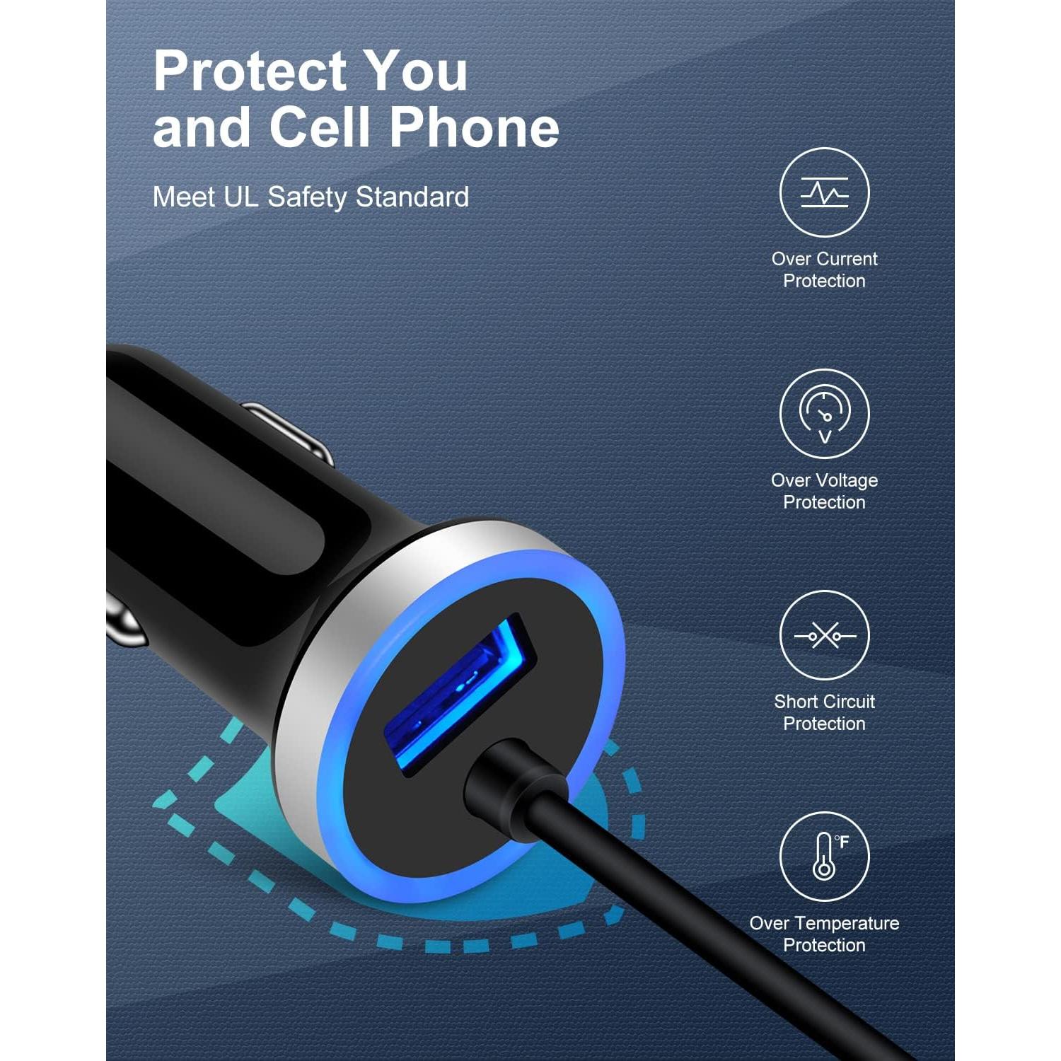 Cargador de coche USB-C rápido Bordsek con cable 0.91m