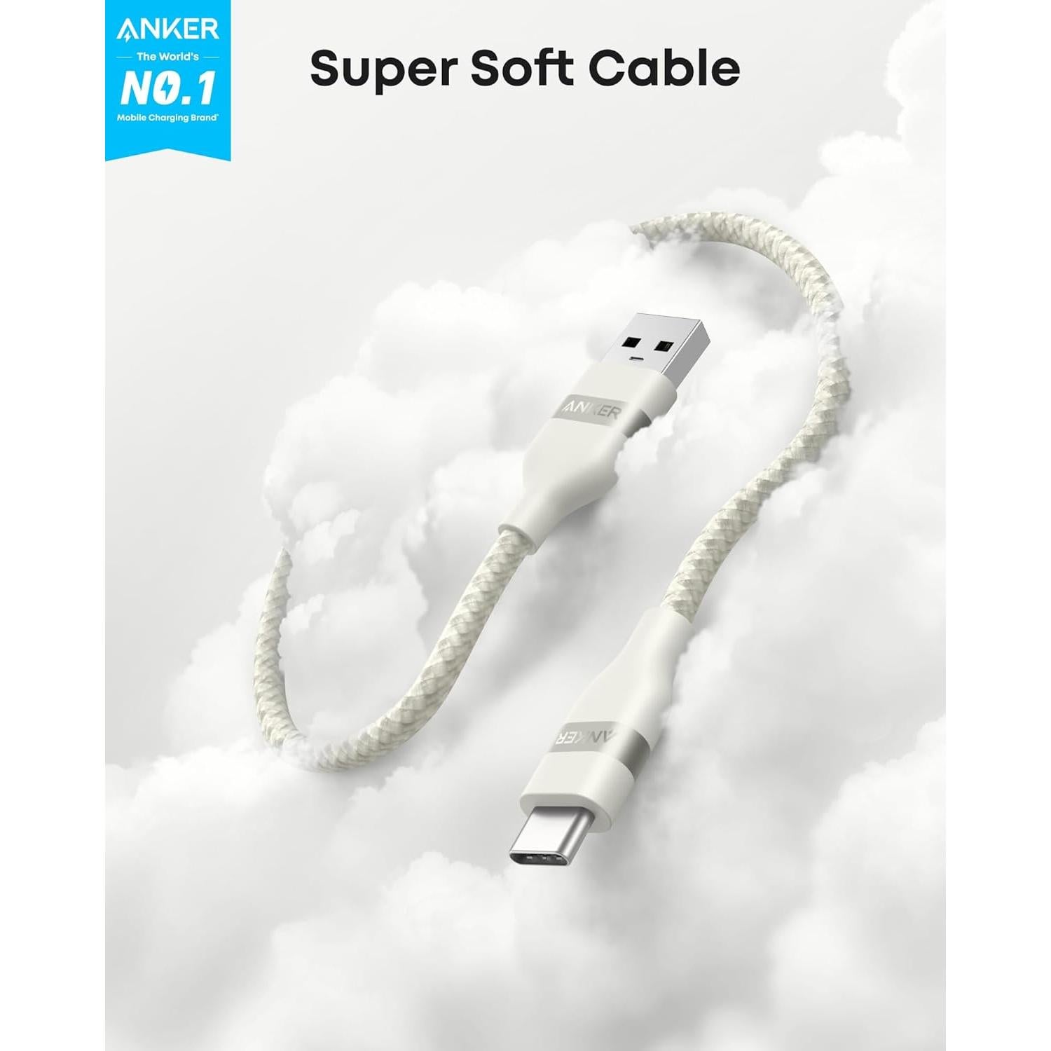 Cable USB-A a USB-C Anker 0.91m Trenzado Reciclado Blanco