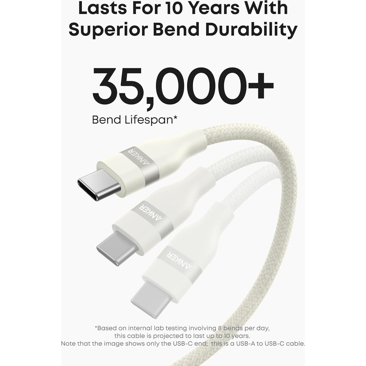 Cable USB-A a USB-C Anker 0.91m Trenzado Reciclado Blanco