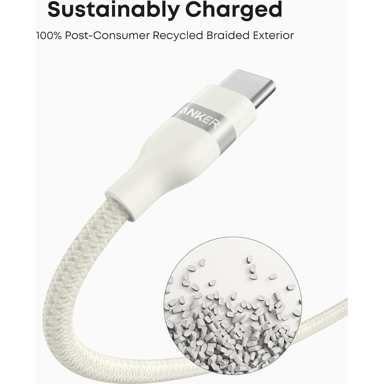 Cable USB-A a USB-C Anker 0.91m Trenzado Reciclado Blanco