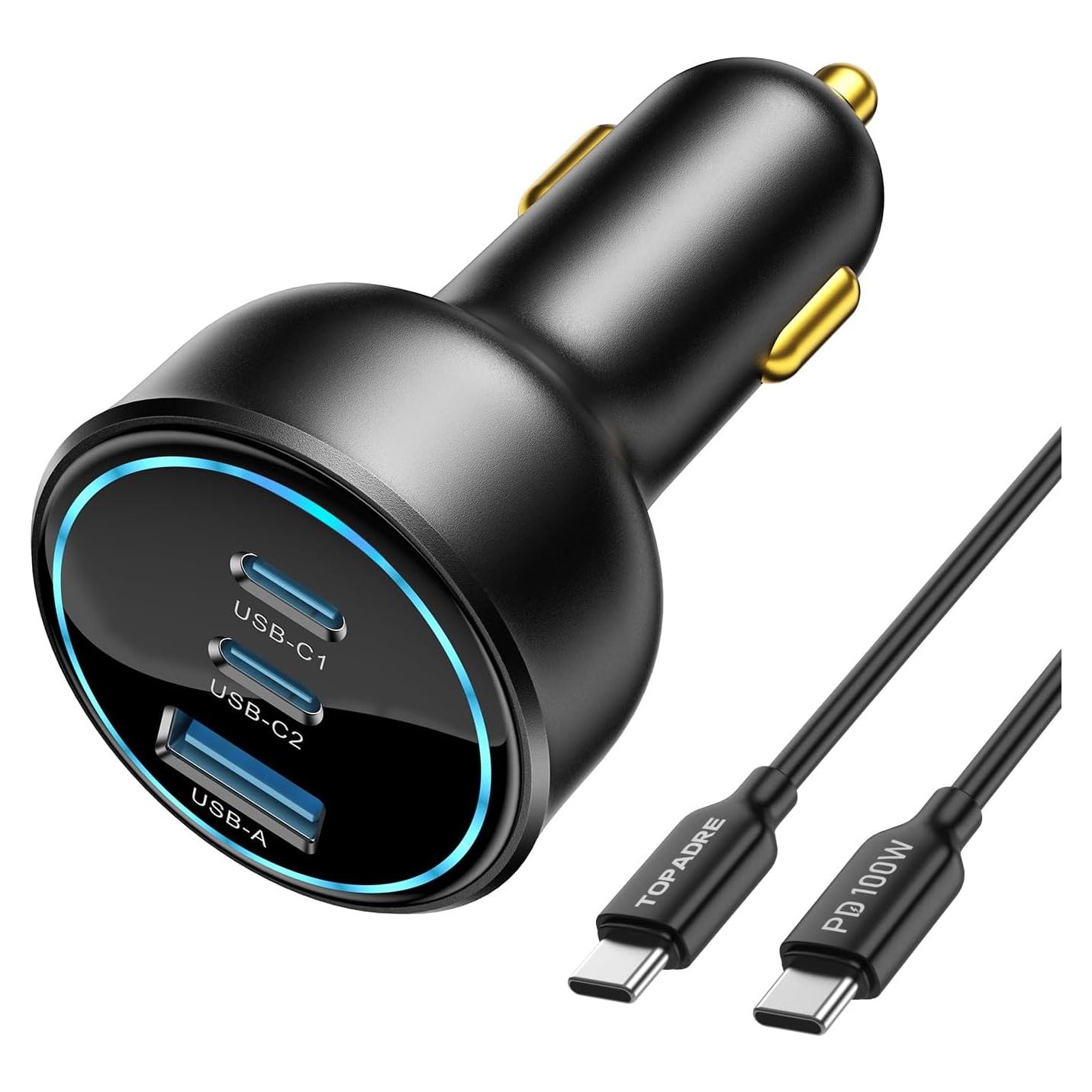 Cargador de Coche USB C Rápido TOPADRE 138W 3 Puertos