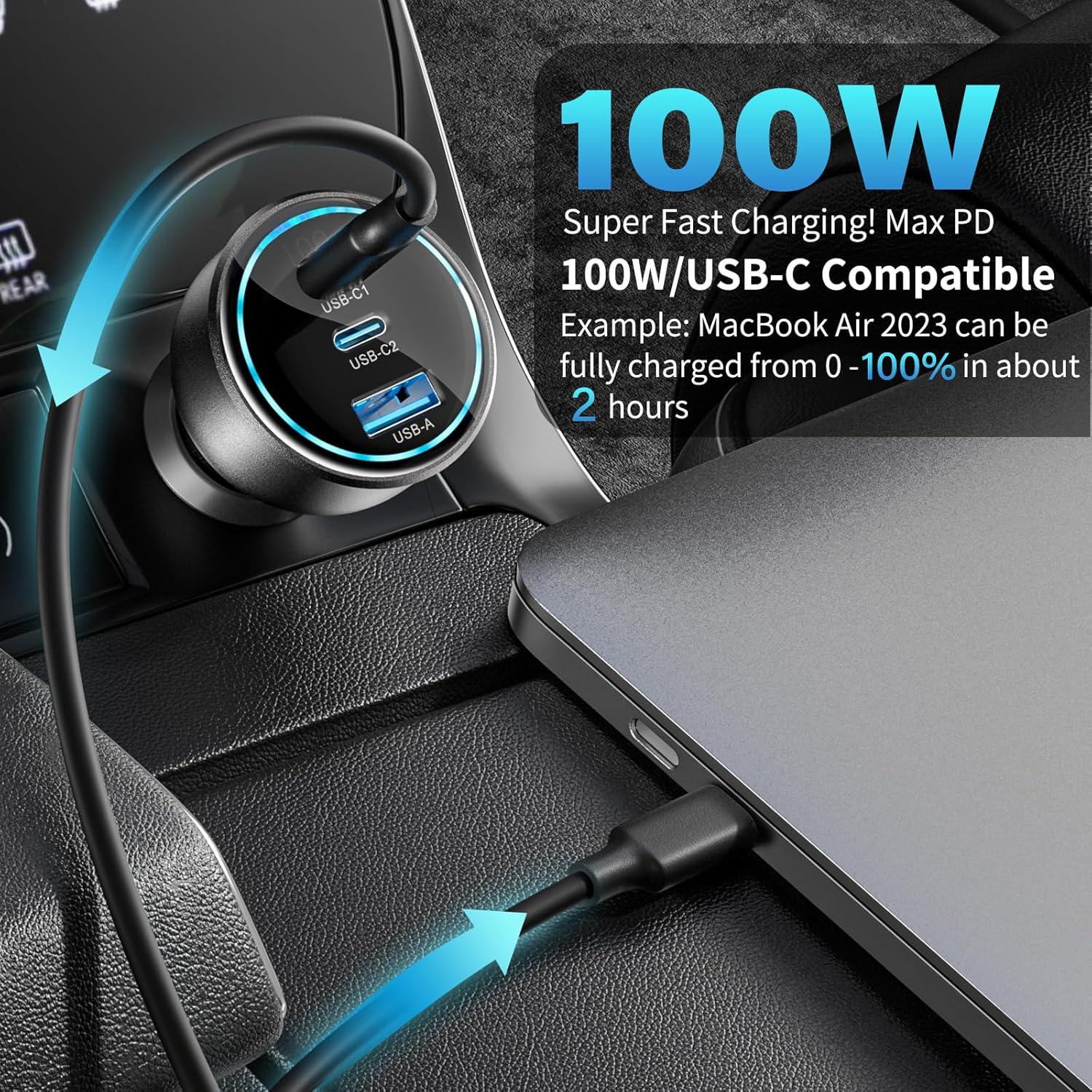 Cargador de Coche USB C Rápido TOPADRE 138W 3 Puertos