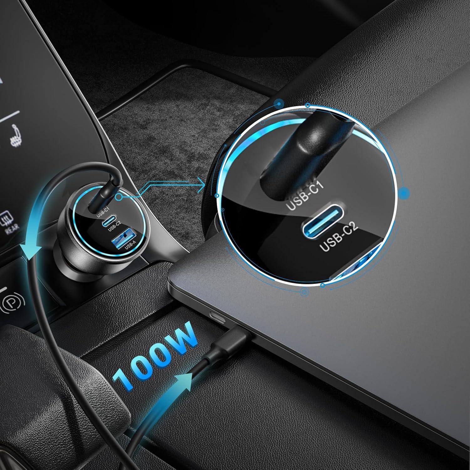 Cargador de Coche USB C Rápido TOPADRE 138W 3 Puertos