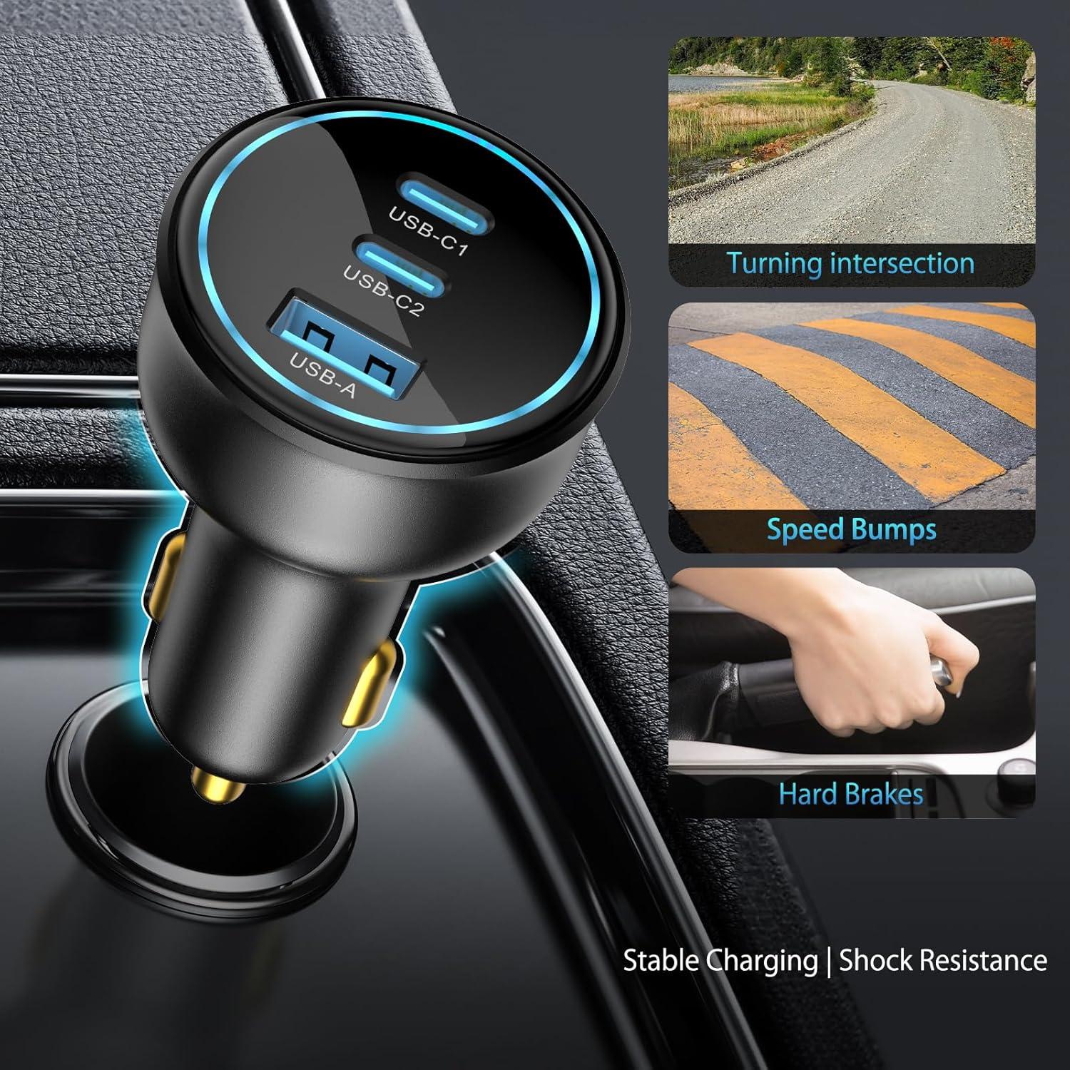 Cargador de Coche USB C Rápido TOPADRE 138W 3 Puertos