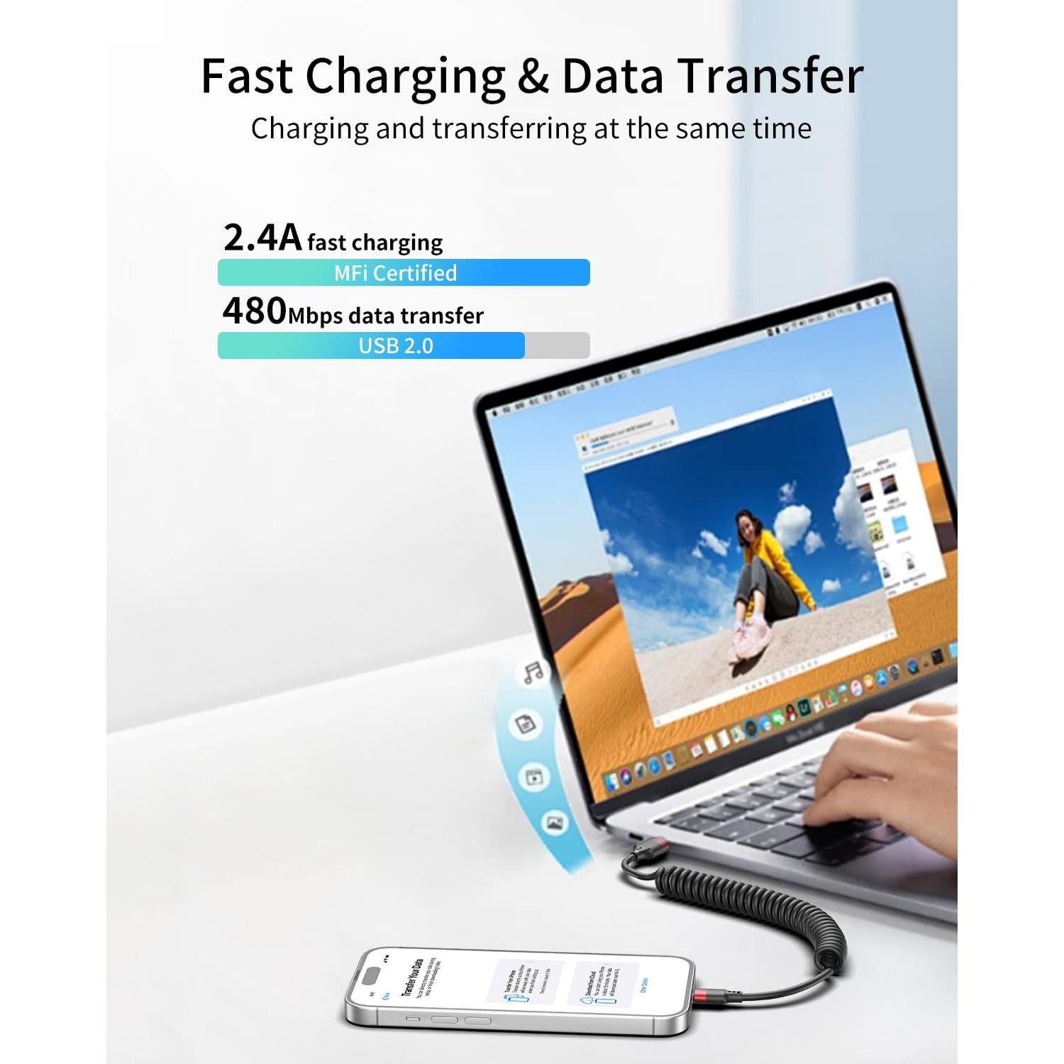 Cable USB a Lightning Retráctil Vienceen - Paquete de 2, Carga Rápida