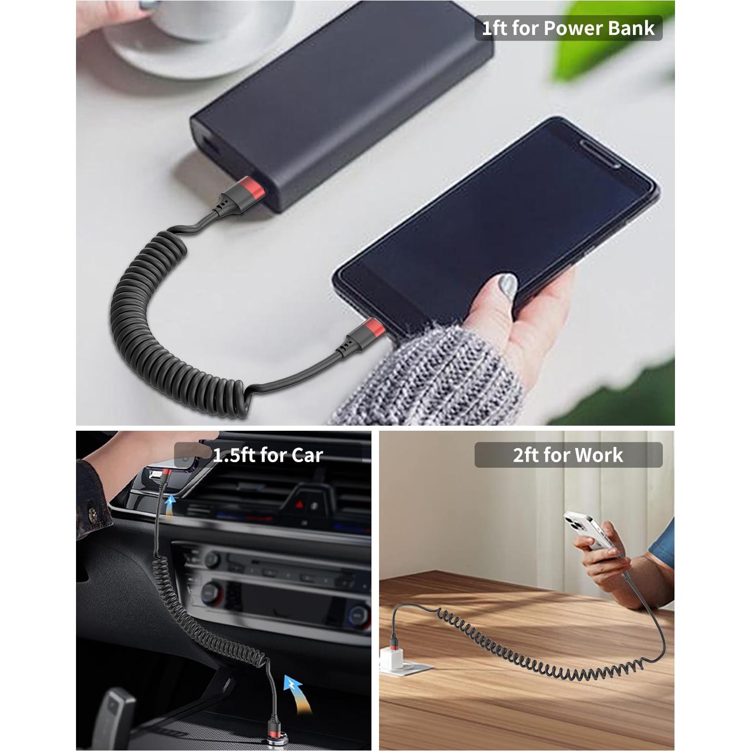 Cable USB a Lightning Retráctil Vienceen - Paquete de 2, Carga Rápida