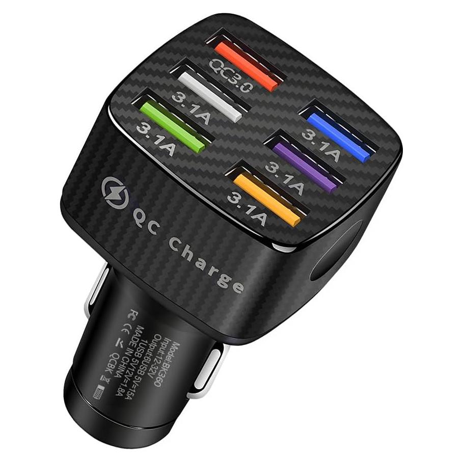 Cargador de Coche Wevdn 6 Puertos USB QC 3.0 Negro