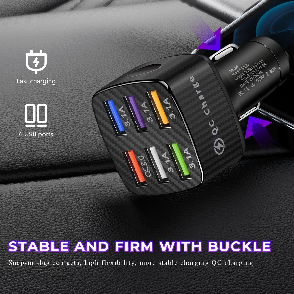 Cargador de Coche Wevdn 6 Puertos USB QC 3.0 Negro