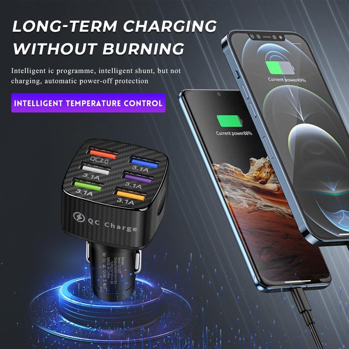 Cargador de Coche Wevdn 6 Puertos USB QC 3.0 Negro