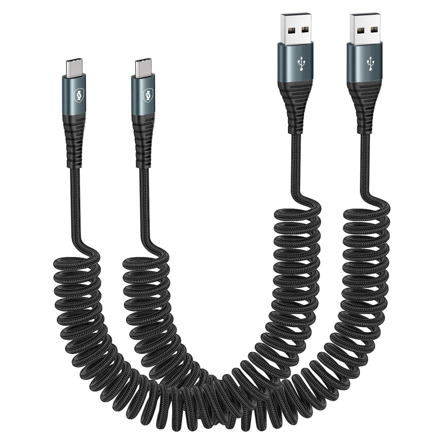 Cable USB C Enrollado JUKEKUL 3FT Carga Rápida Negro