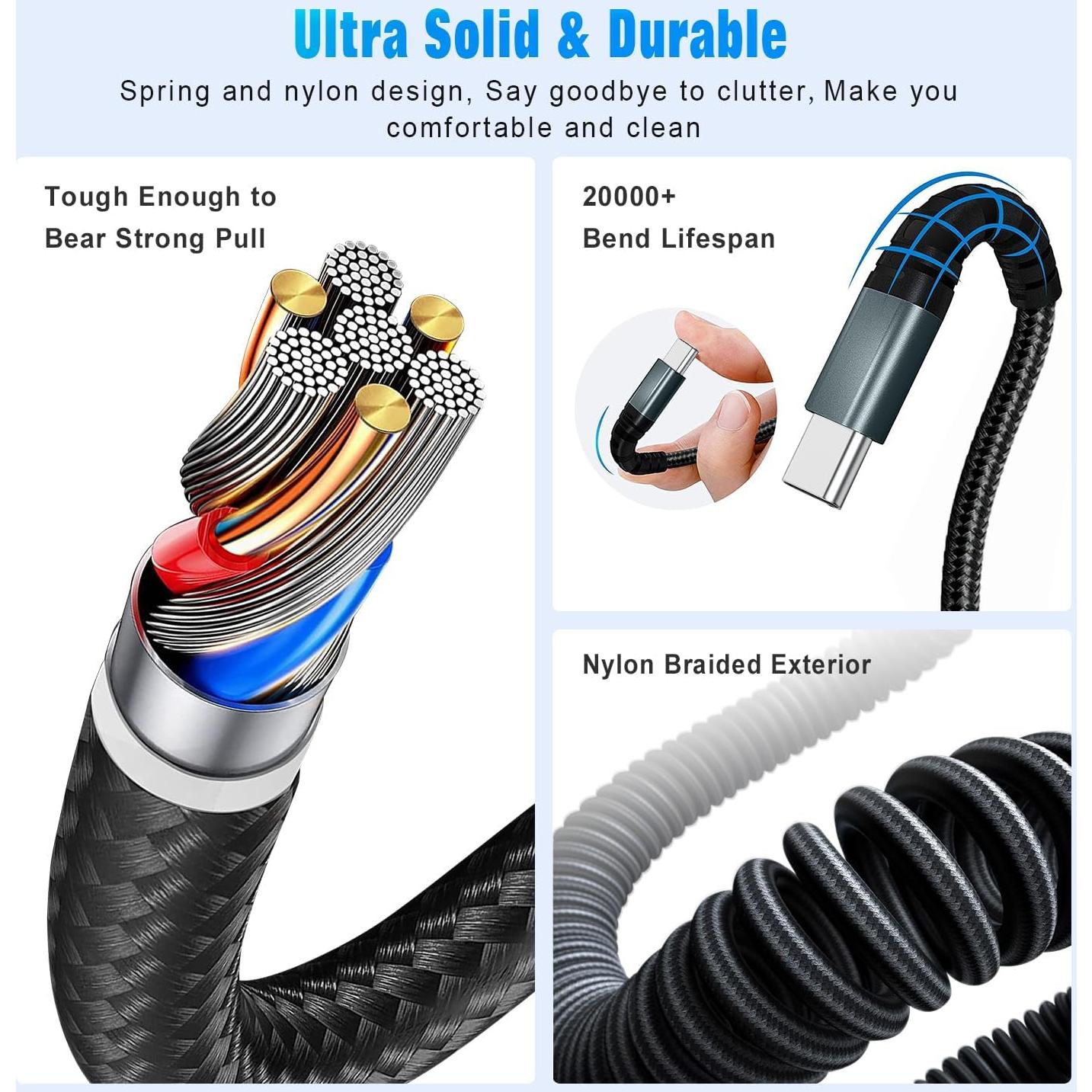 Cable USB C Enrollado JUKEKUL 3FT Carga Rápida Negro