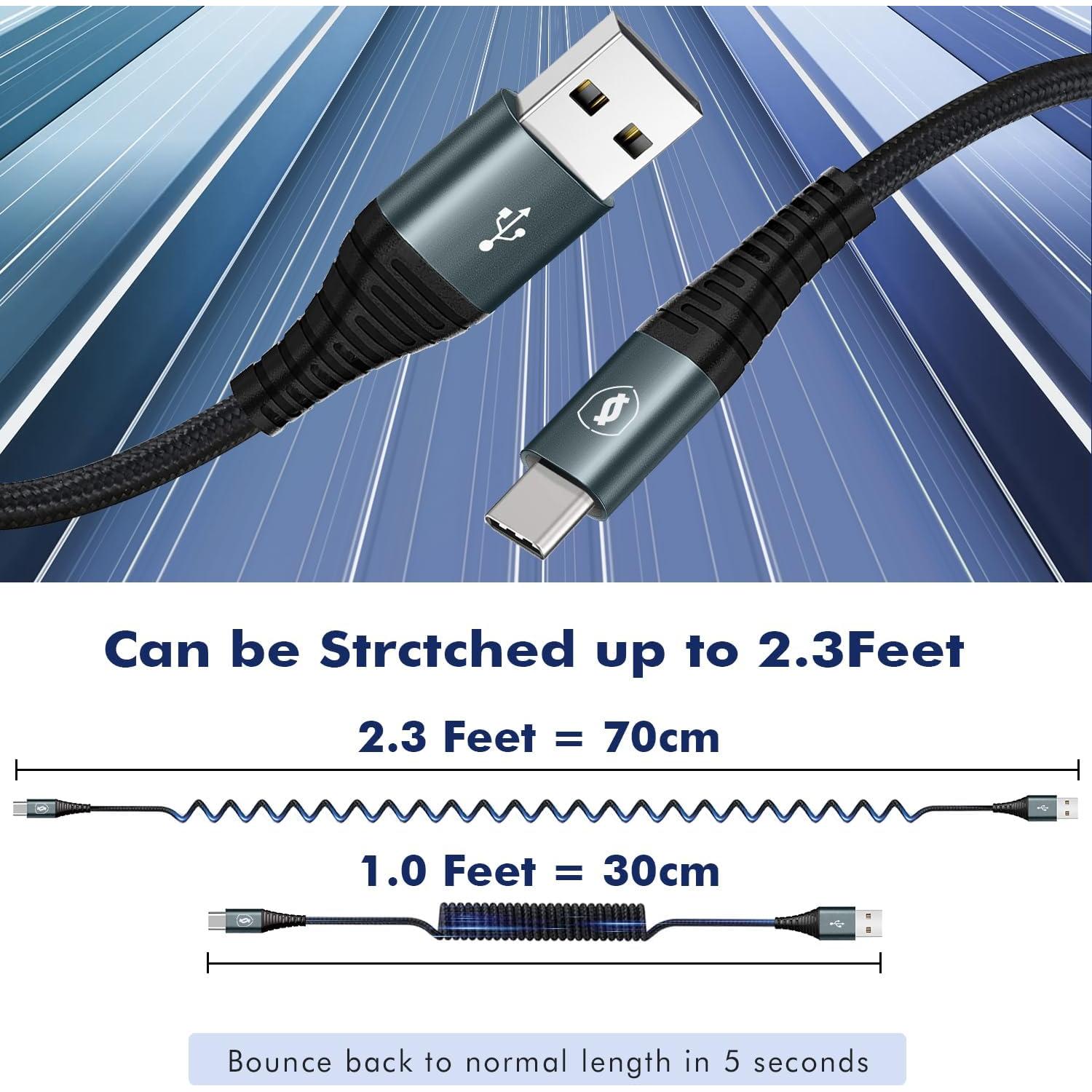 Cable USB C Enrollado JUKEKUL 3FT Carga Rápida Negro