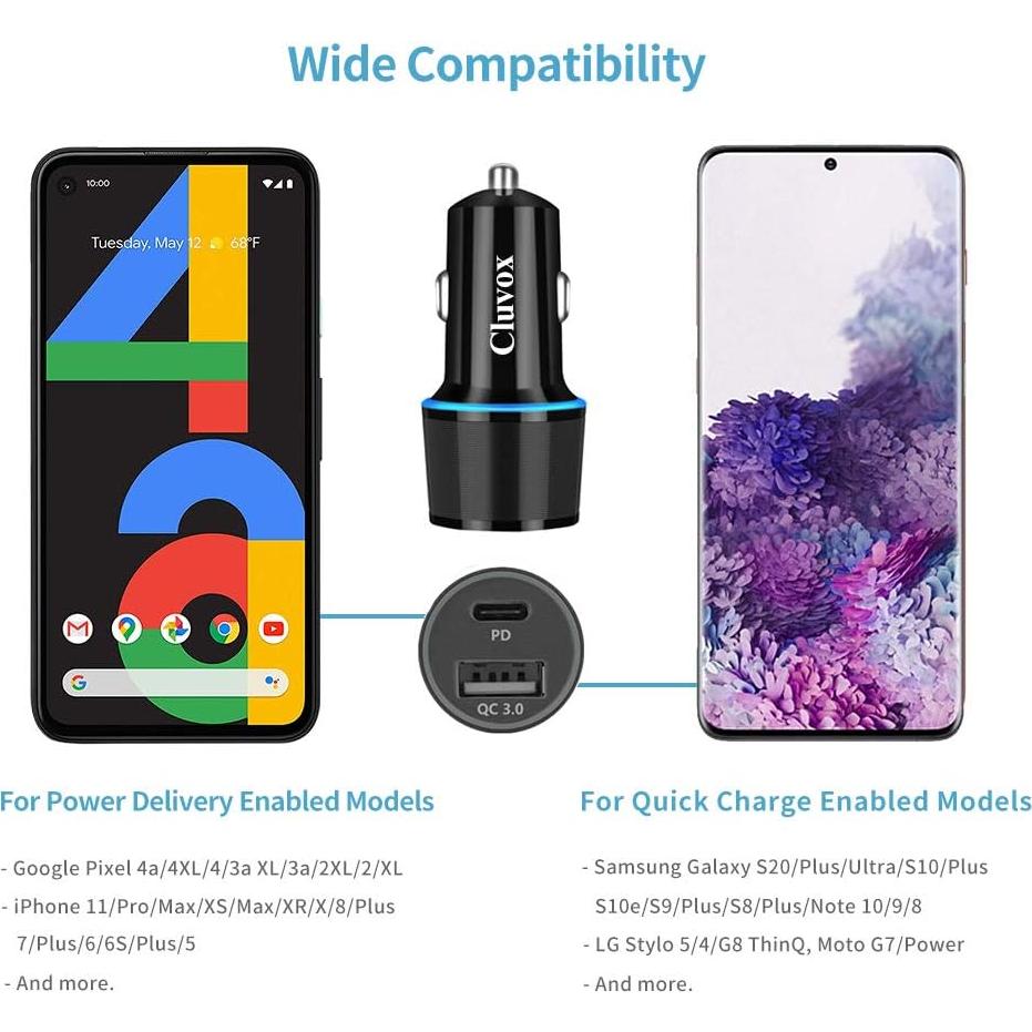 Cargador de Coche USB-C Rápido 20W Dongguan con Cable 1m