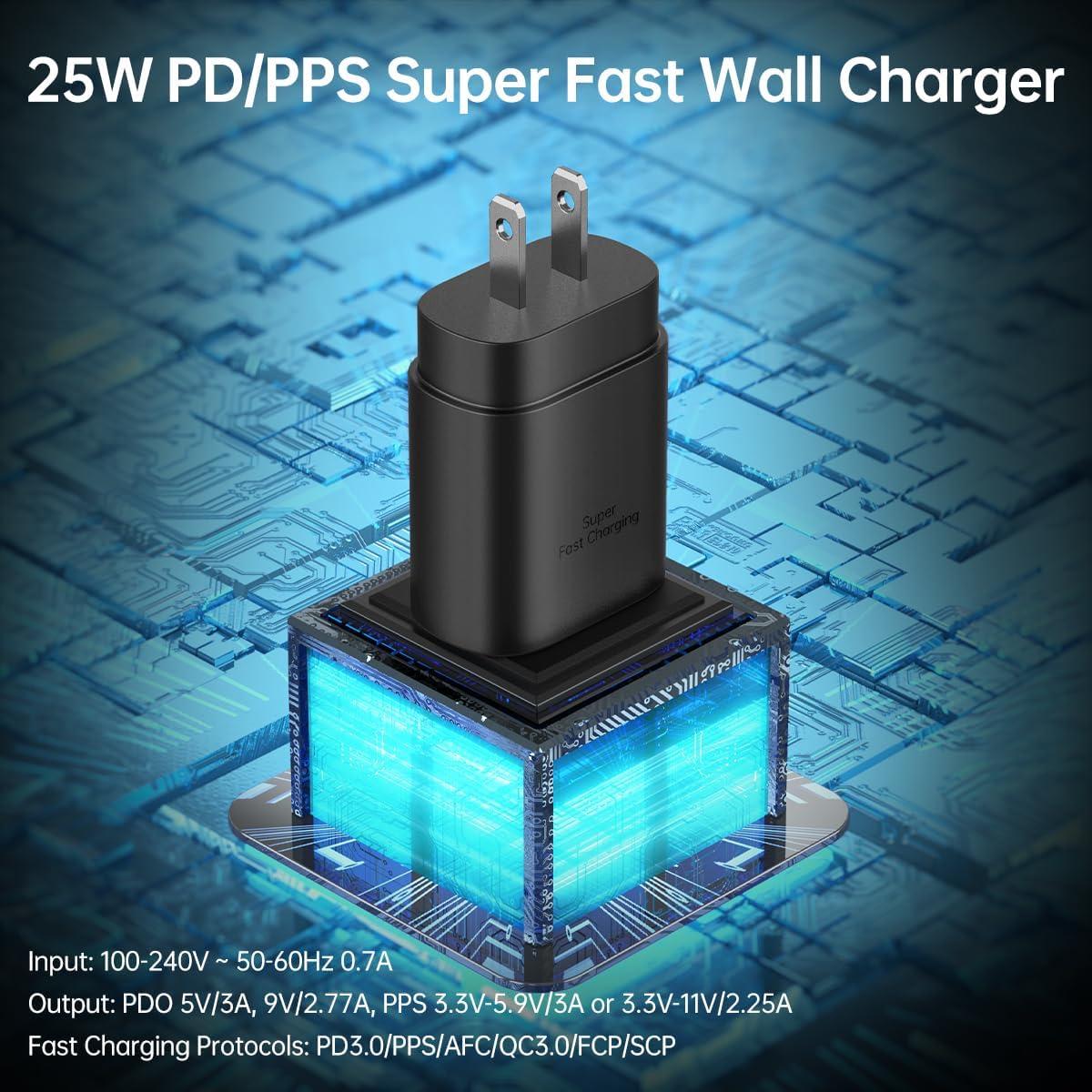 Kit Cargador Rápido 25W Tipo C Samsung Pared/Coche USB