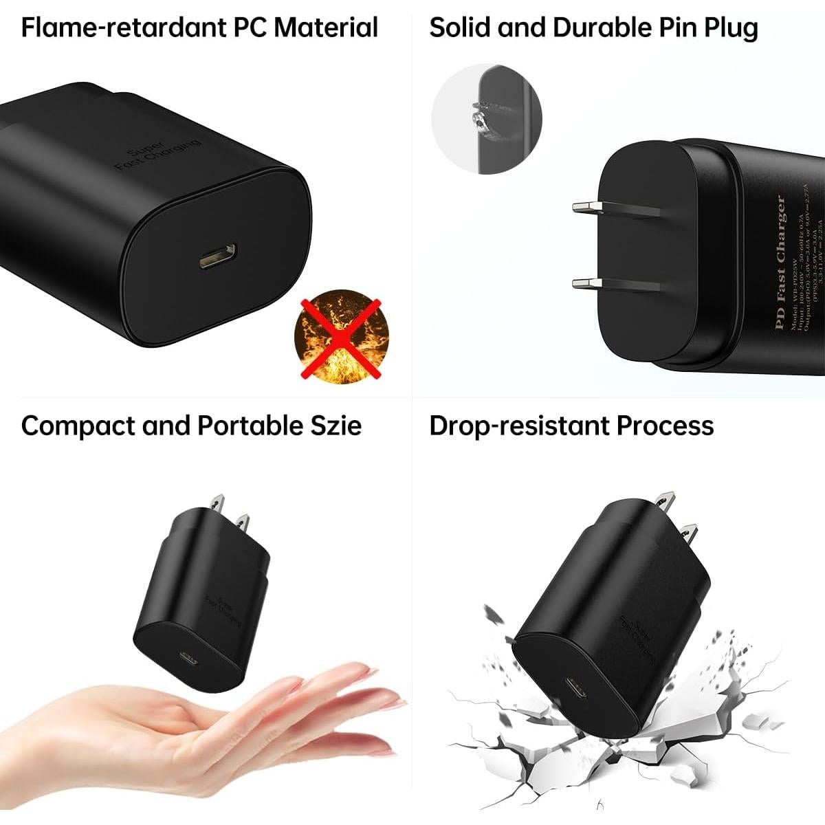 Kit Cargador Rápido 25W Tipo C Samsung Pared/Coche USB