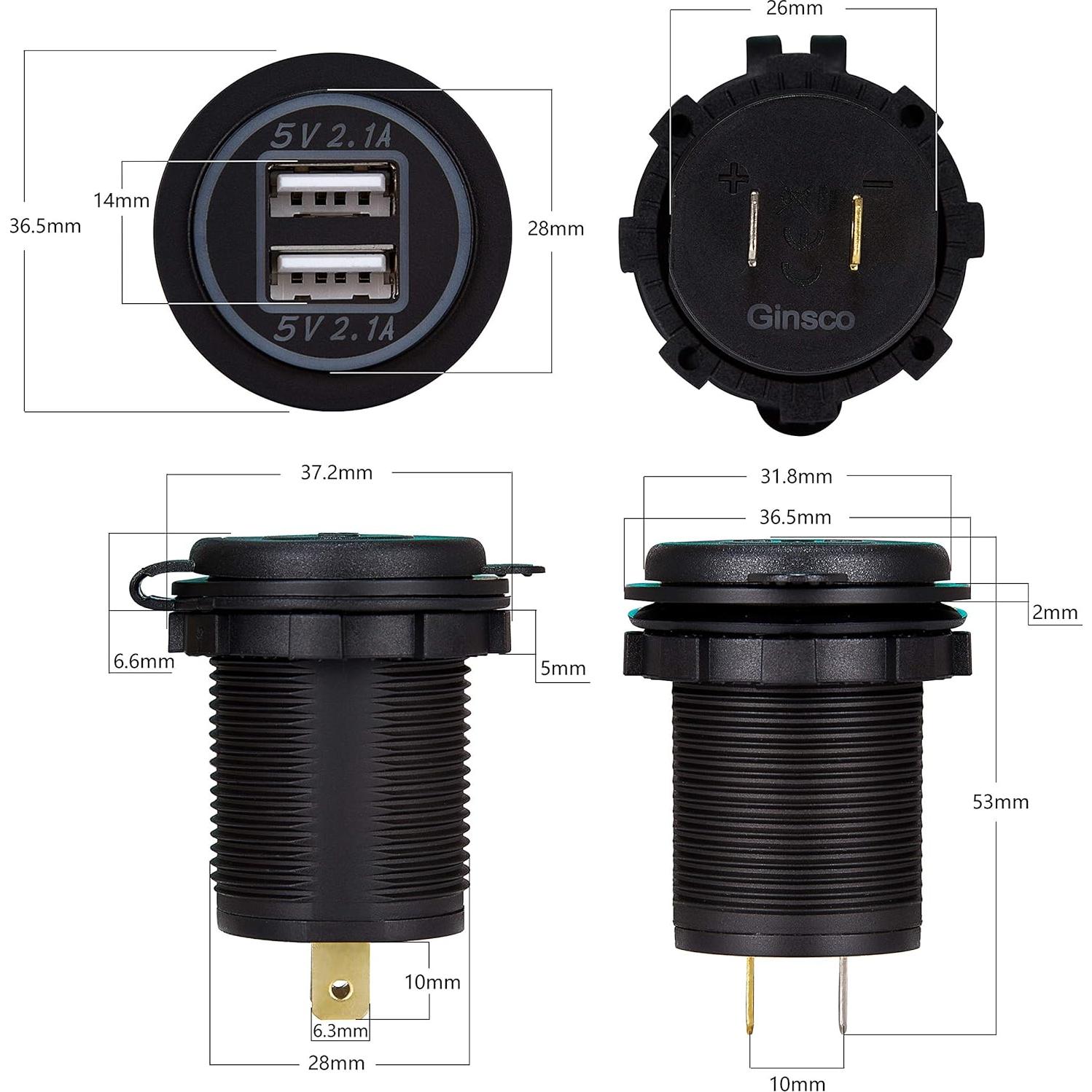Cargador USB Doble Ginsco 4.2A para Coche y Barco con Fusible