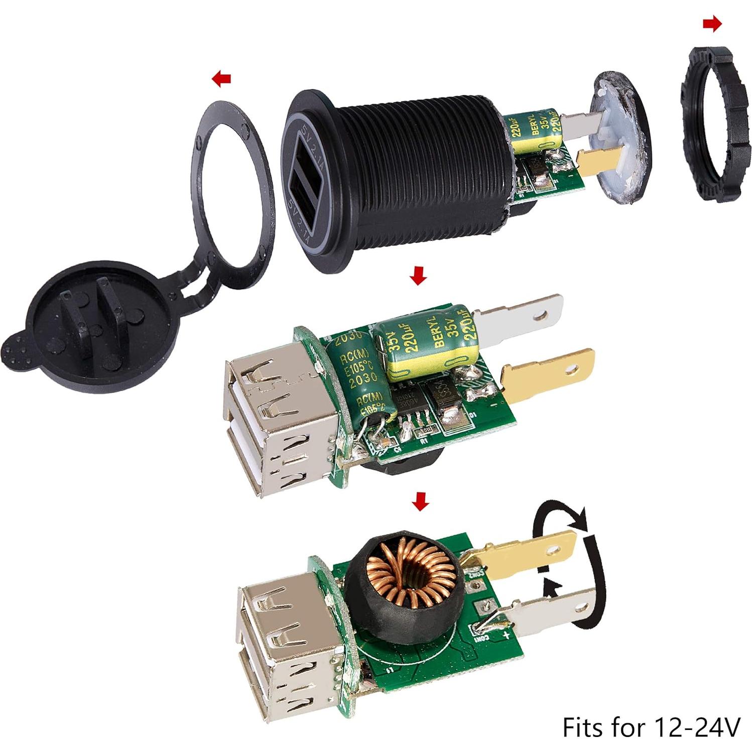 Cargador USB Doble Ginsco 4.2A para Coche y Barco con Fusible