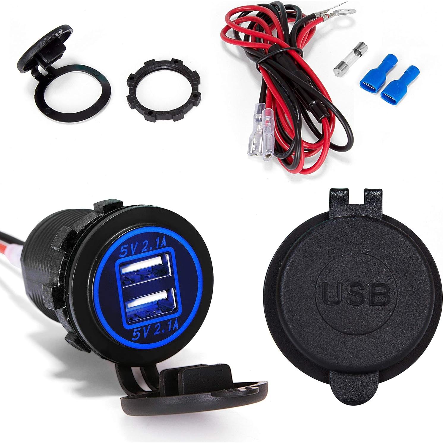 Cargador USB Doble Ginsco 4.2A para Coche y Barco con Fusible