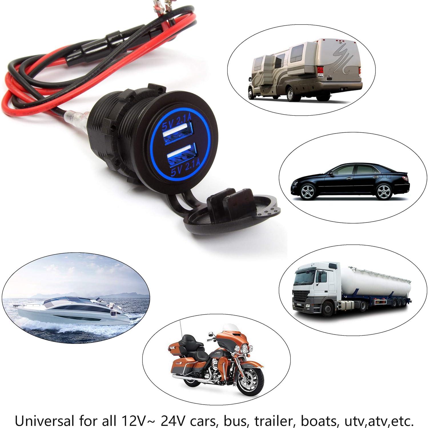 Cargador USB Doble Ginsco 4.2A para Coche y Barco con Fusible