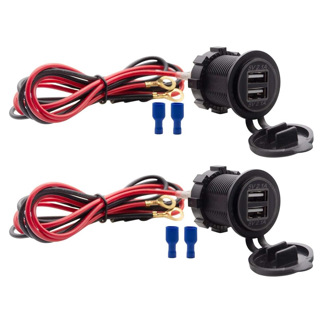 Enchufe USB Doble Impermeable WYMECT 12V-24V 4.2A LED Azul