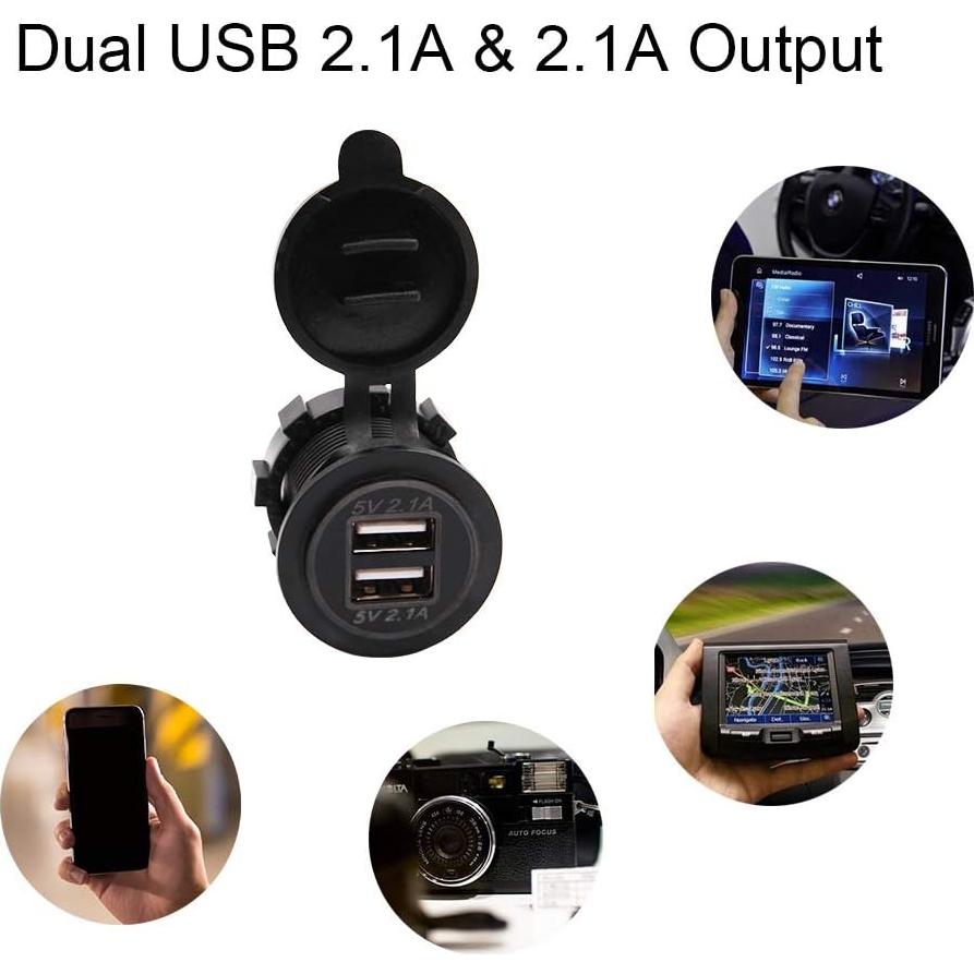 Enchufe USB Doble Impermeable WYMECT 12V-24V 4.2A LED Azul