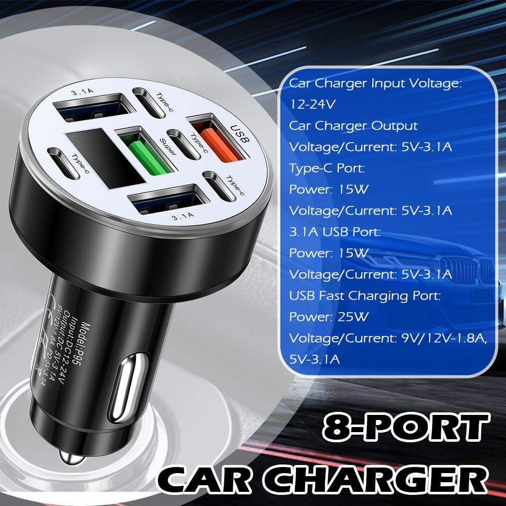 Cargador de Coche Figpade 8 Puertos USB Tipo-C 25W Carga Rápida