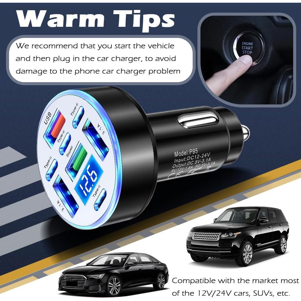 Cargador de Coche Figpade 8 Puertos USB Tipo-C 25W Carga Rápida