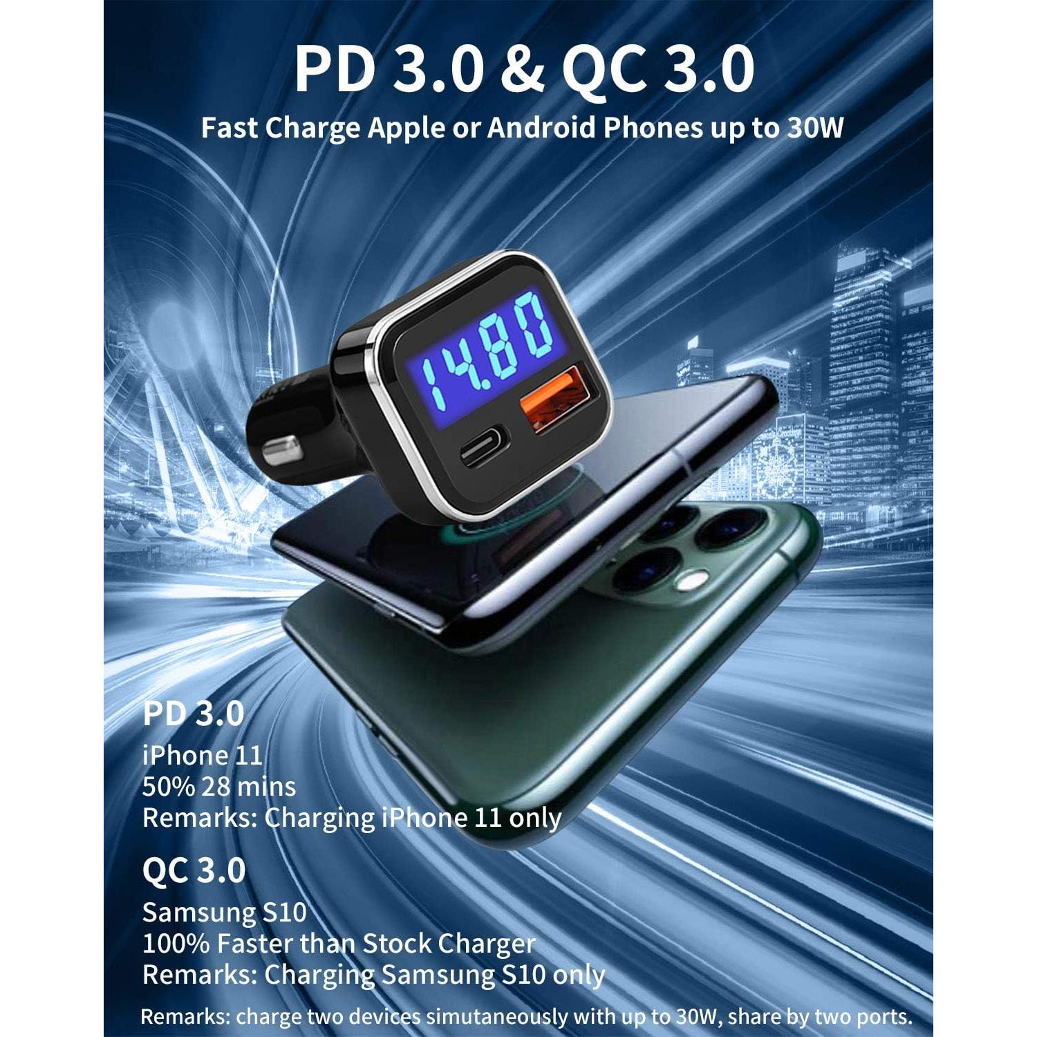 Cargador de Coche USB C Jebsens 30W con Pantalla LED