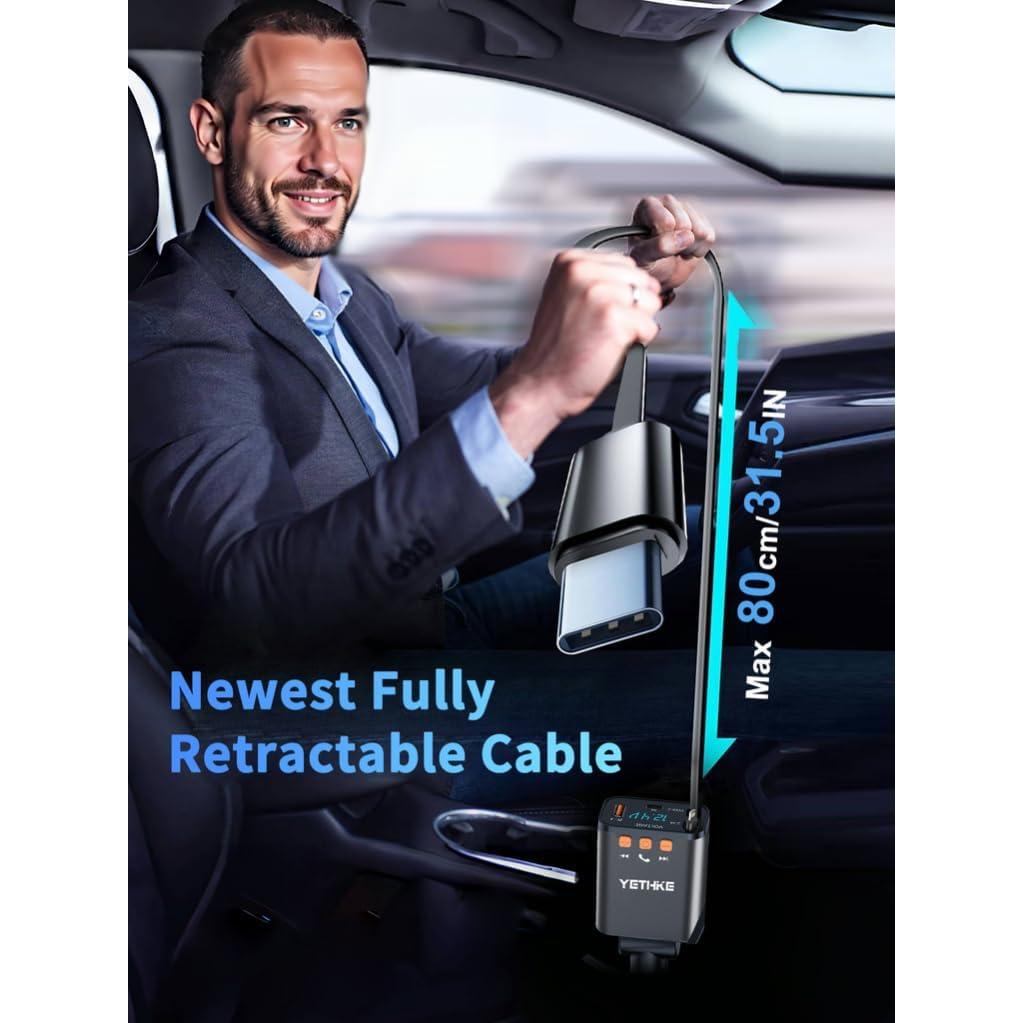 Adaptador de Coche Bluetooth YETHKE PT-42 Cargador 69W Negro