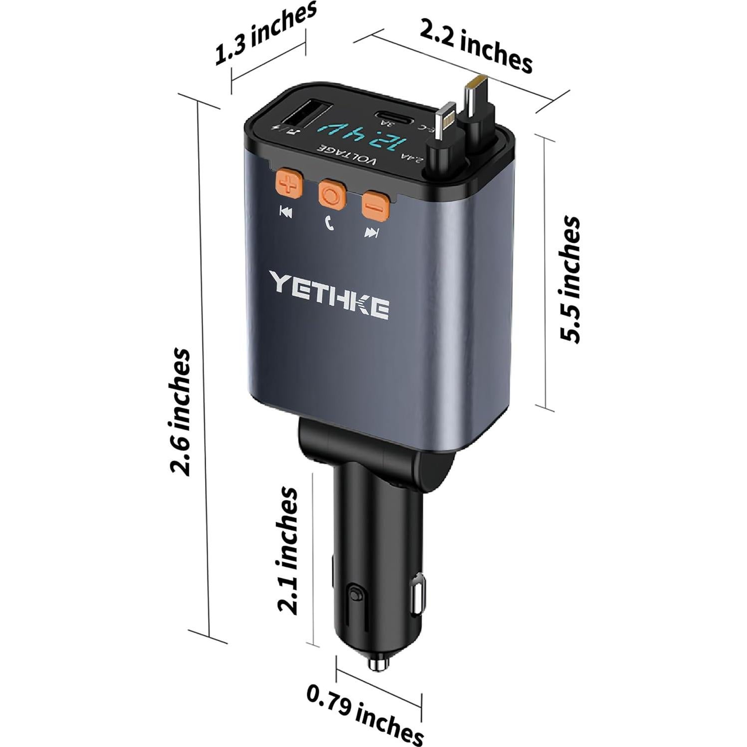 Adaptador de Coche Bluetooth YETHKE PT-42 Cargador 69W Negro