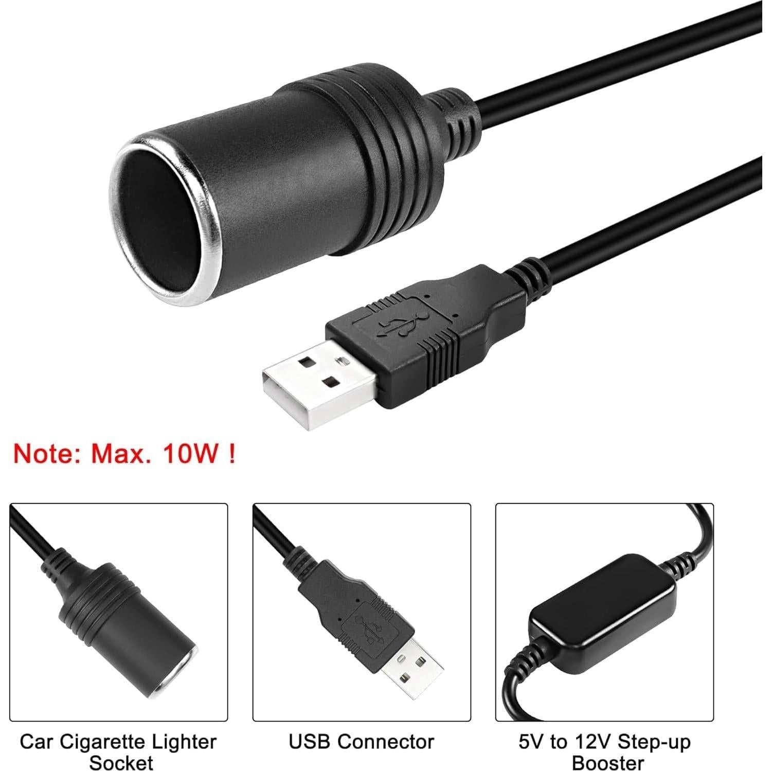 Convertidor USB A Macho a Toma de Encendedor 12V 30cm